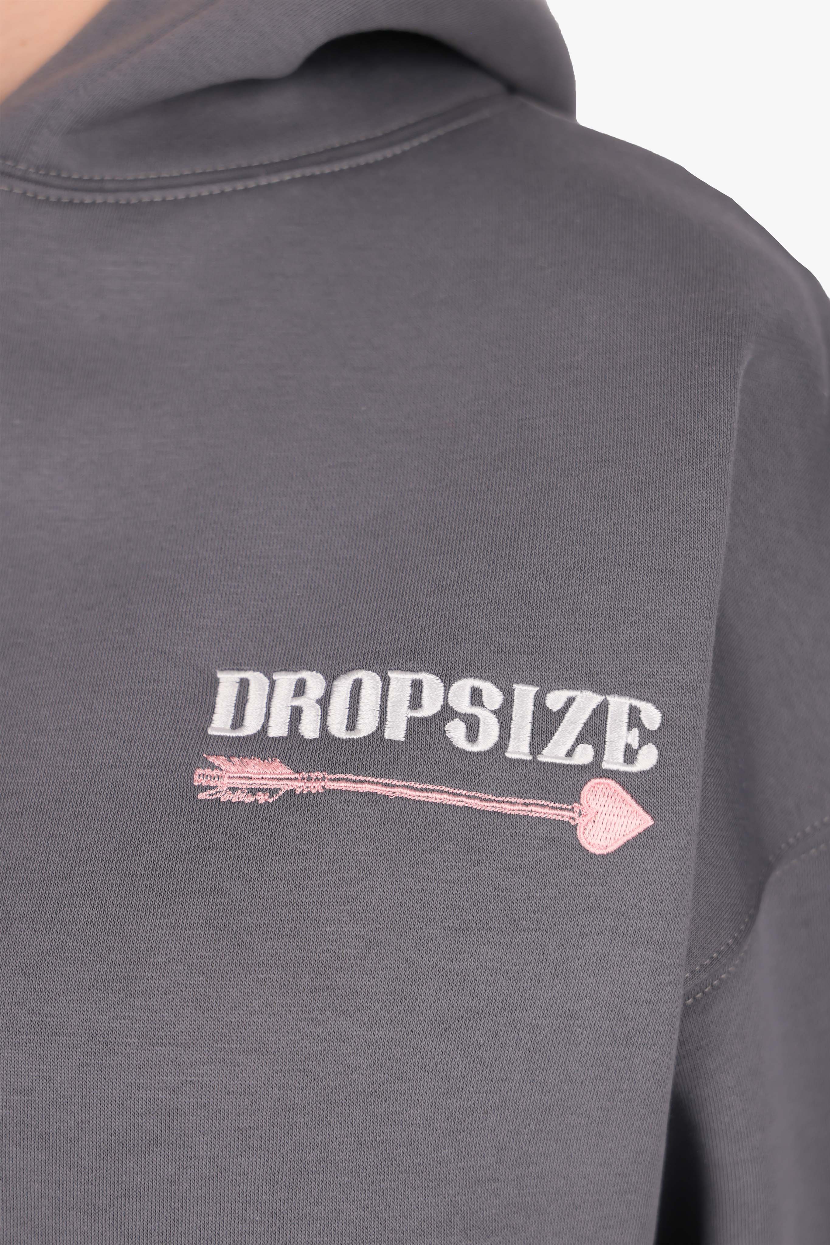 WOMENS HEART EMBO HOODIE STEEL GREY