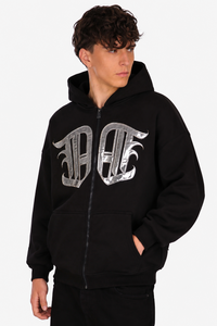 SHINY APPLICATION ZIP HOODIE WASHED BLACK