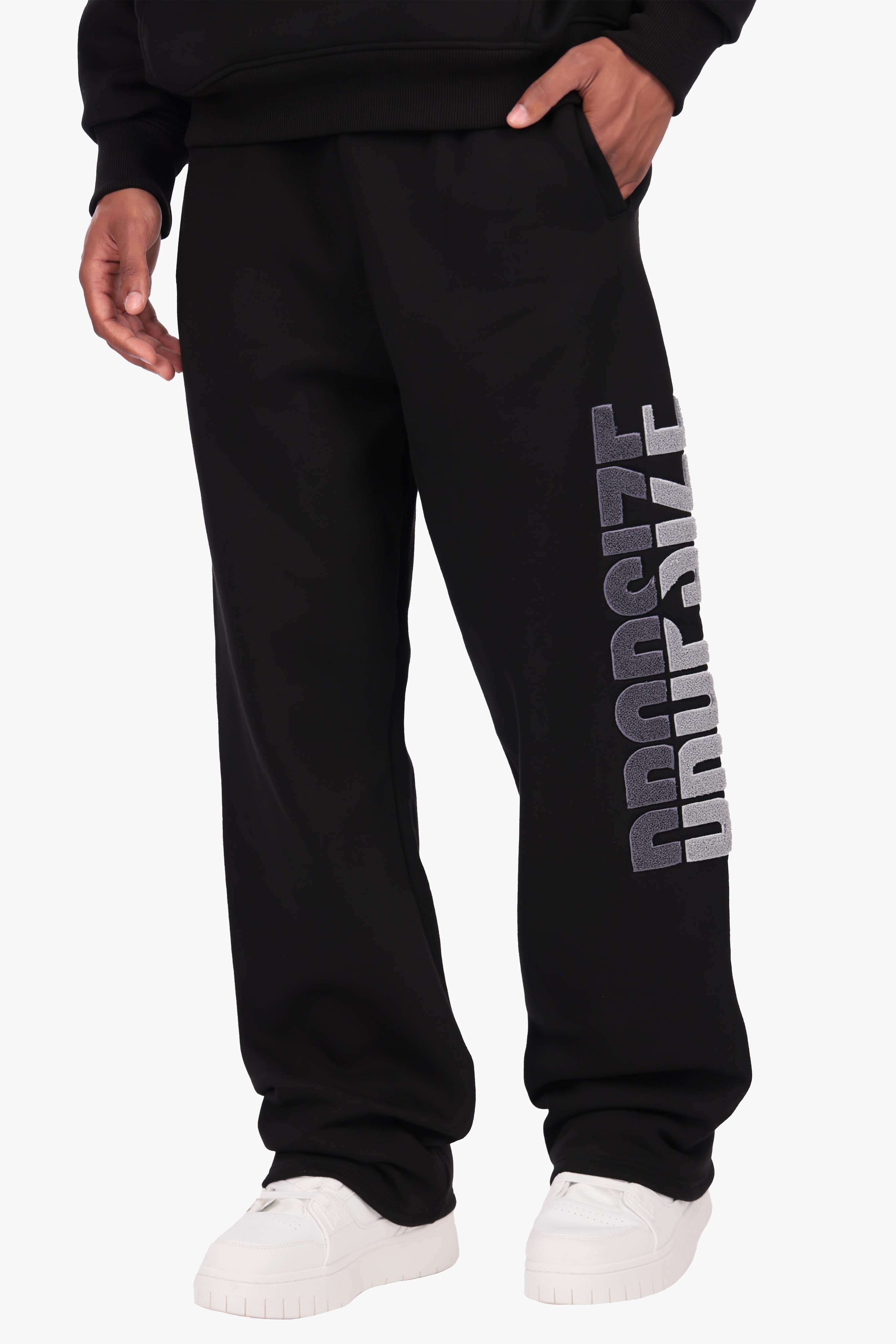 SPLIT FROTTEE EMBO SWEATPANTS BLACK