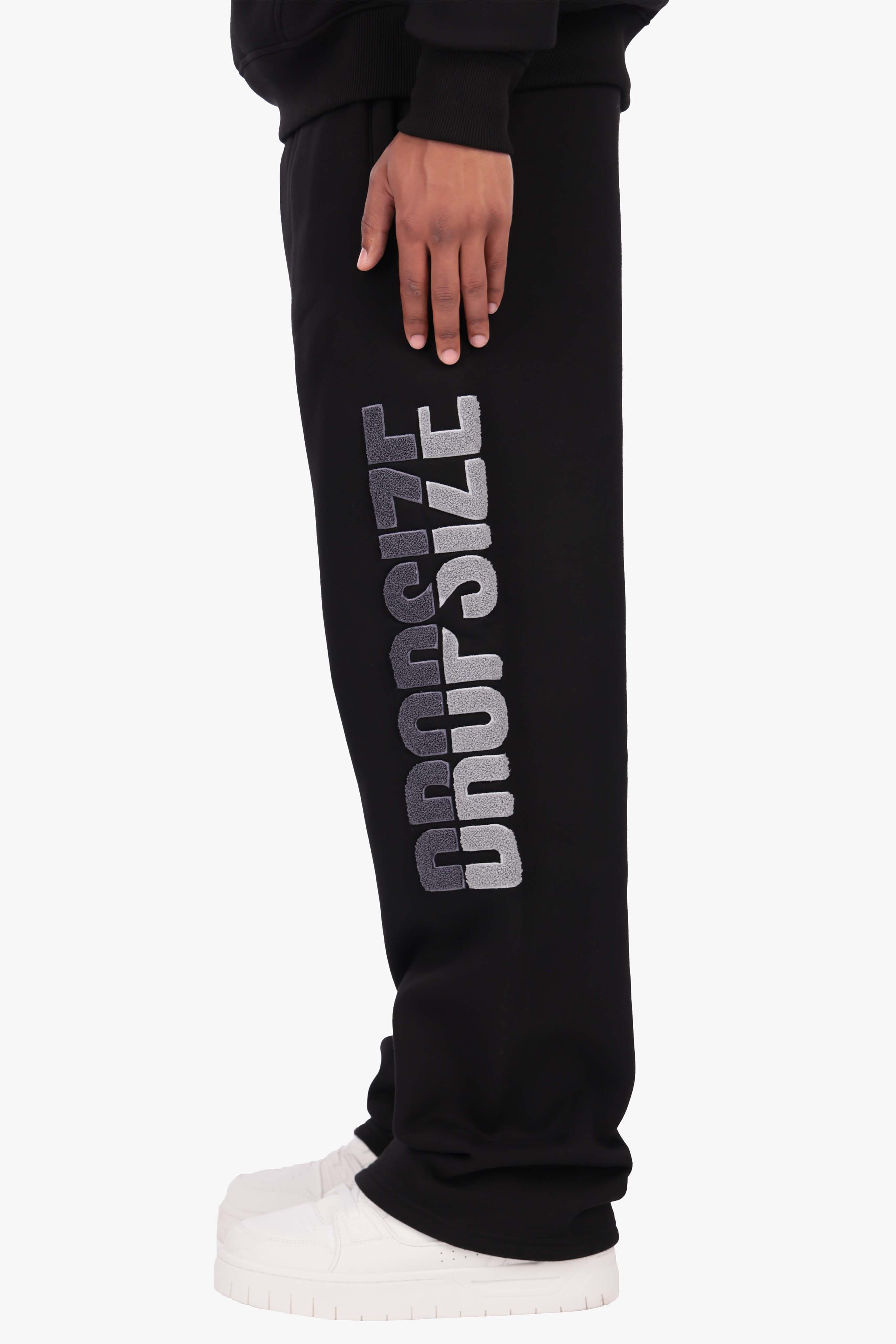 SPLIT FROTTEE EMBO SWEATPANTS BLACK