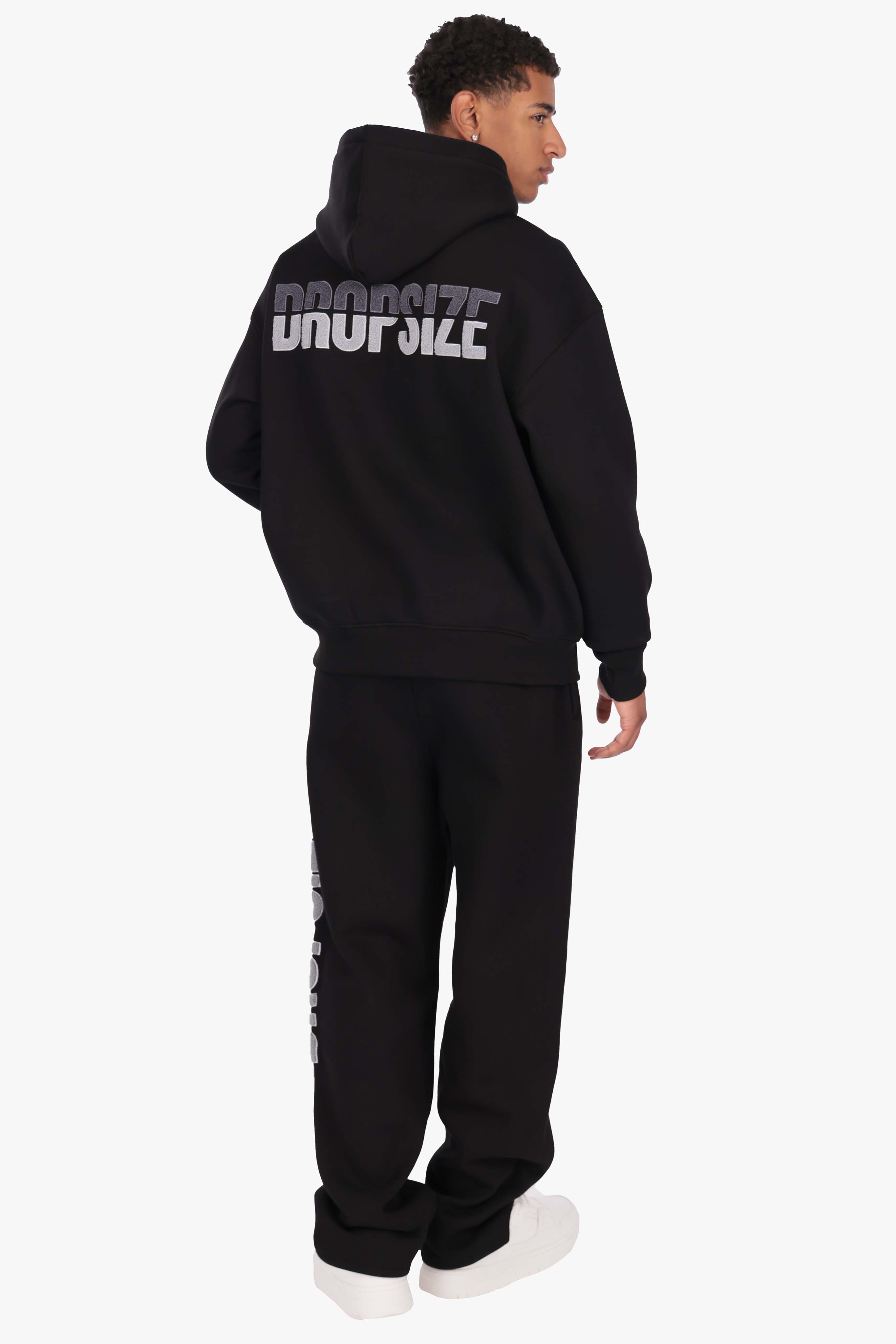 SPLIT FROTTEE EMBO SWEATPANTS BLACK
