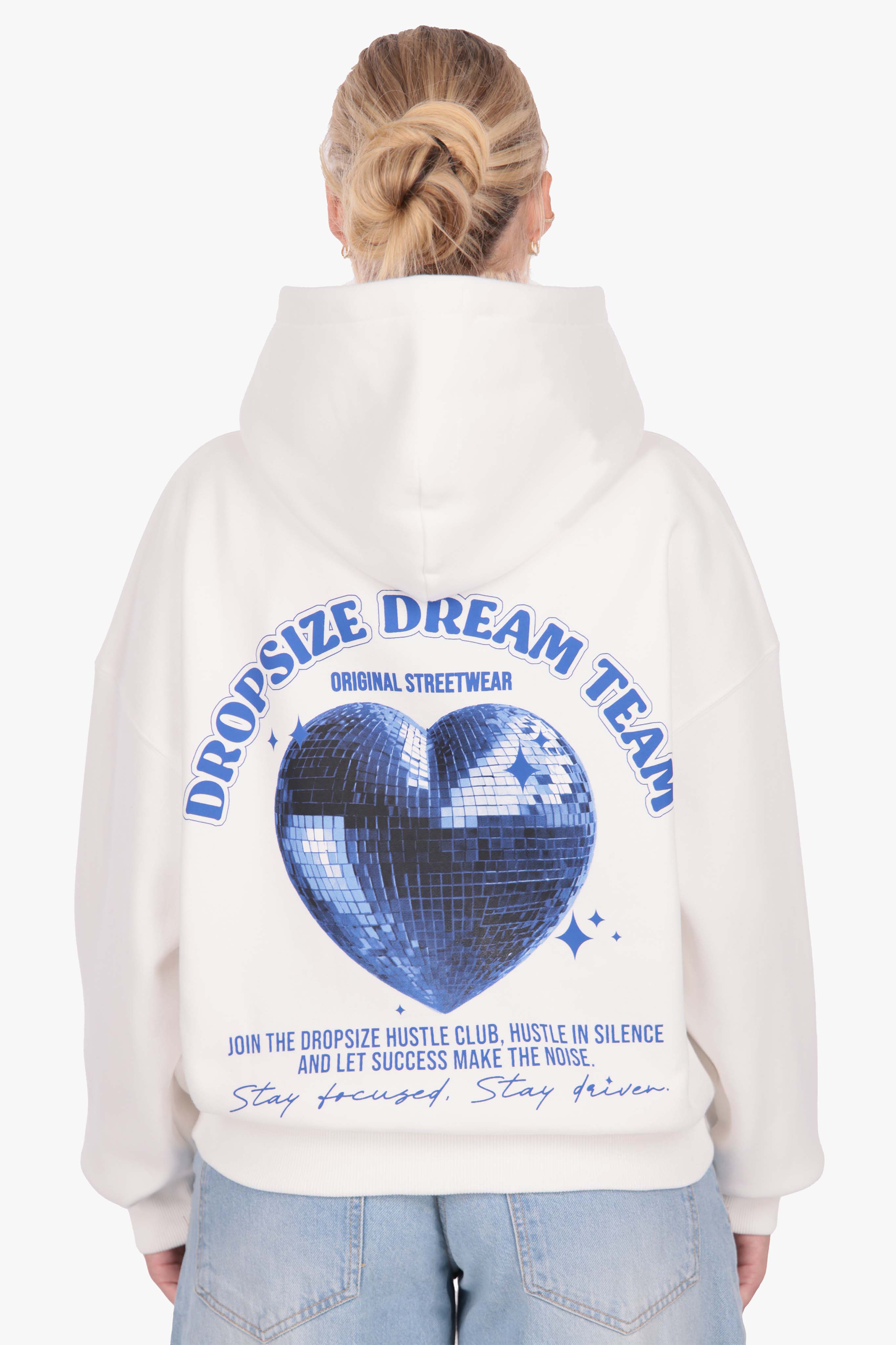 WOMENS HEART EMBO HOODIE CREAM WHITE