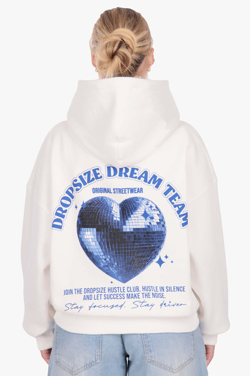 WOMENS HEART EMBO HOODIE CREAM WHITE