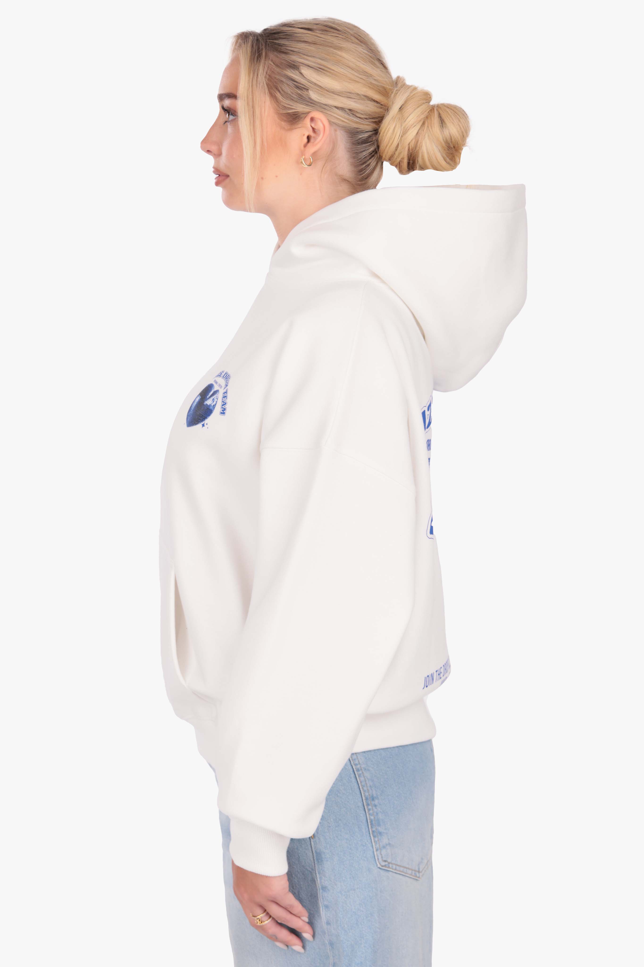 WOMENS HEART EMBO HOODIE CREAM WHITE