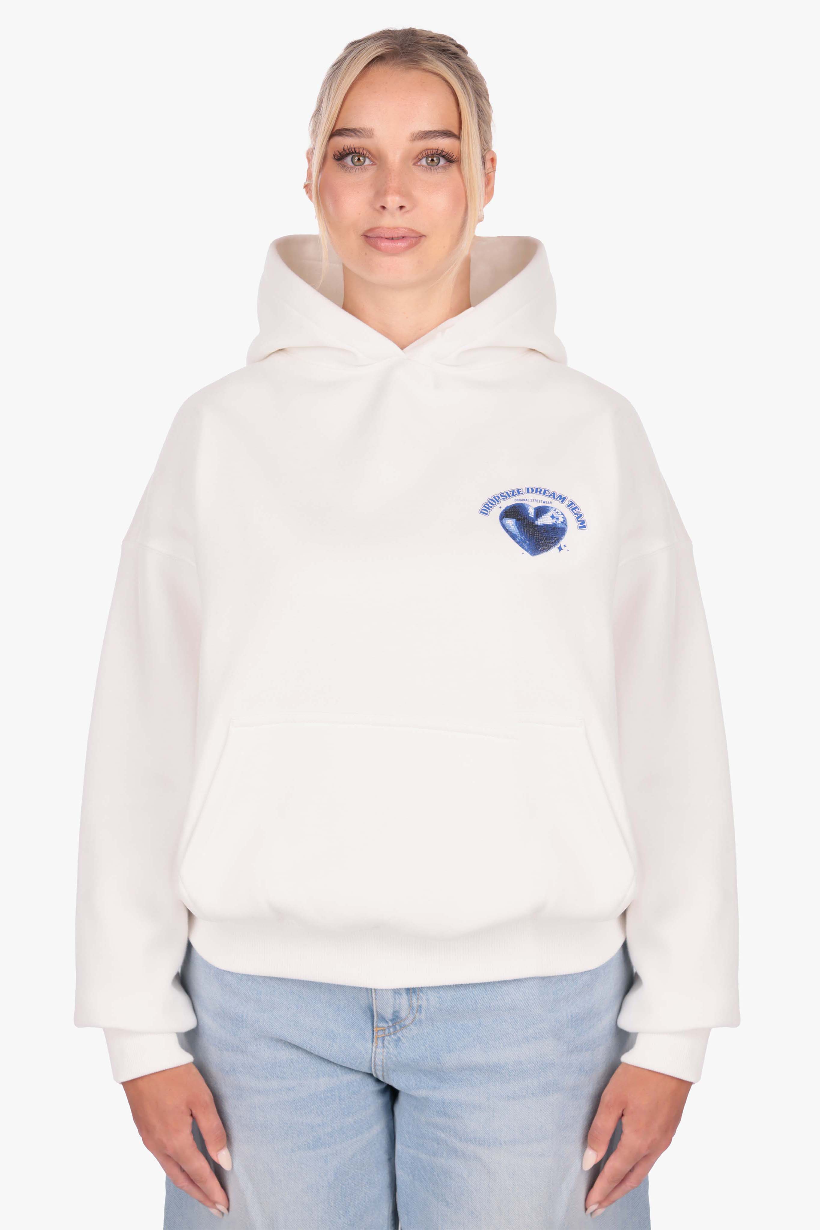 WOMENS HEART EMBO HOODIE CREAM WHITE