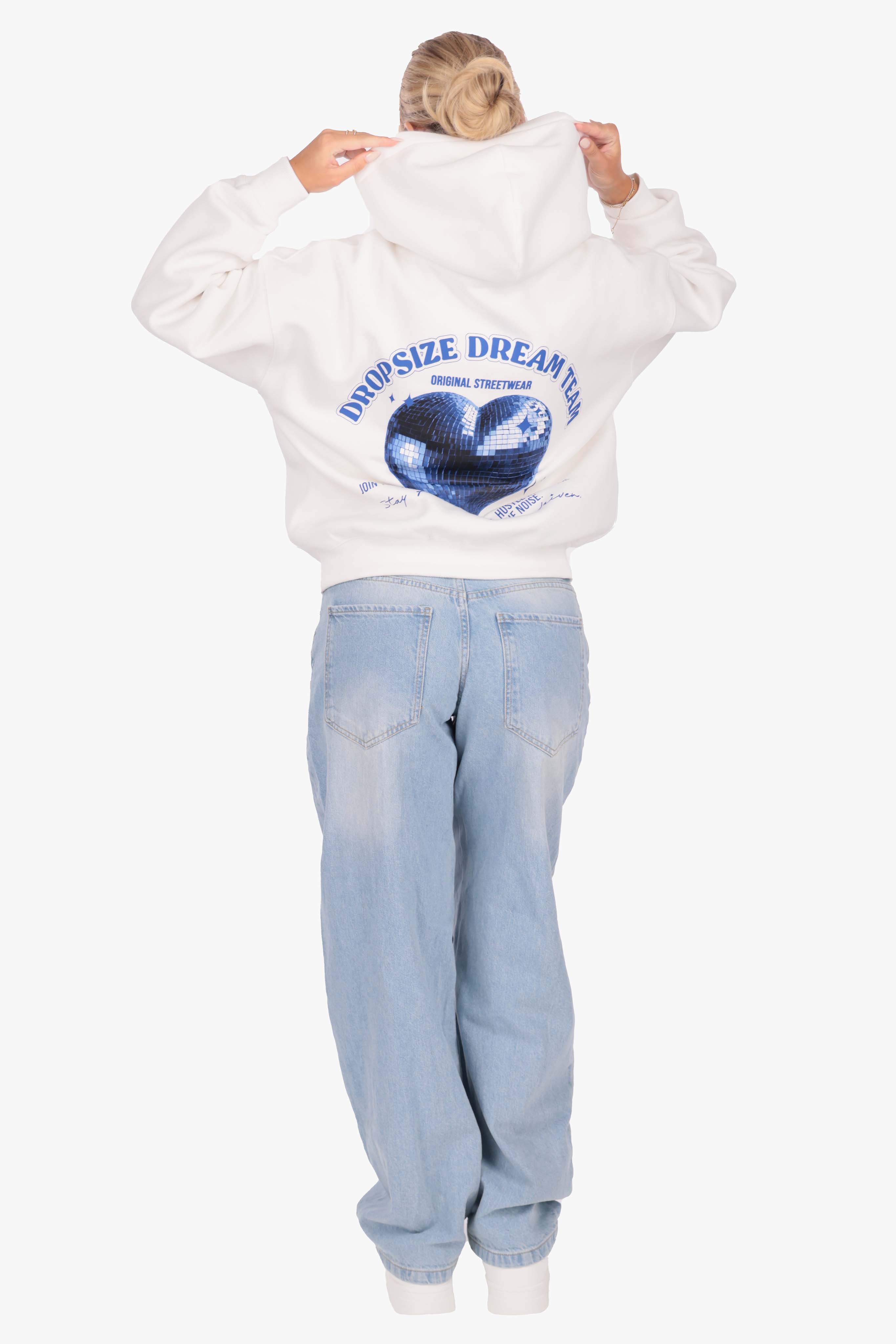 WOMENS HEART EMBO HOODIE CREAM WHITE