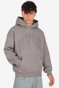 LAYERED RHINESTONE PRINT HOODIE GREY