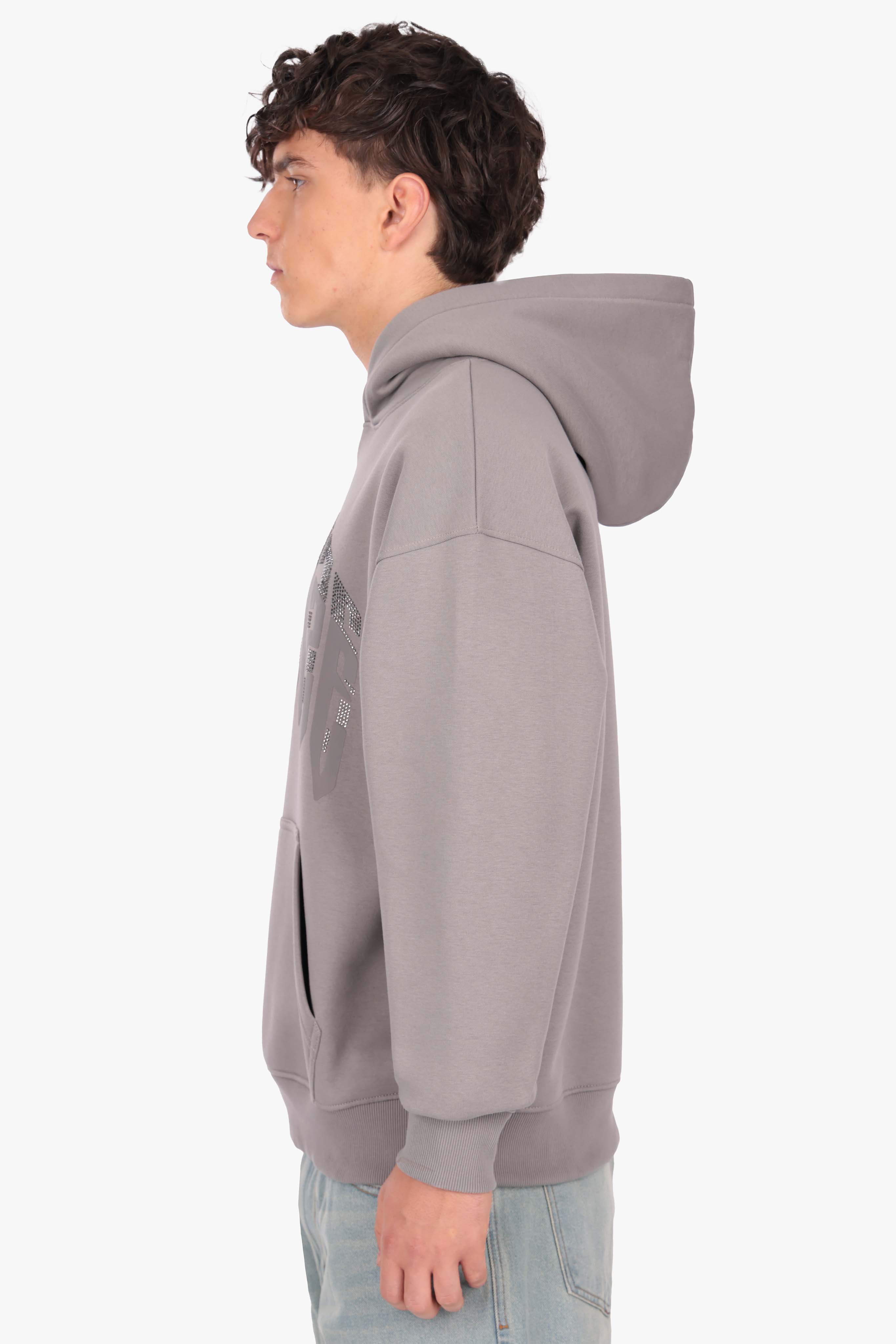 LAYERED RHINESTONE PRINT HOODIE GREY
