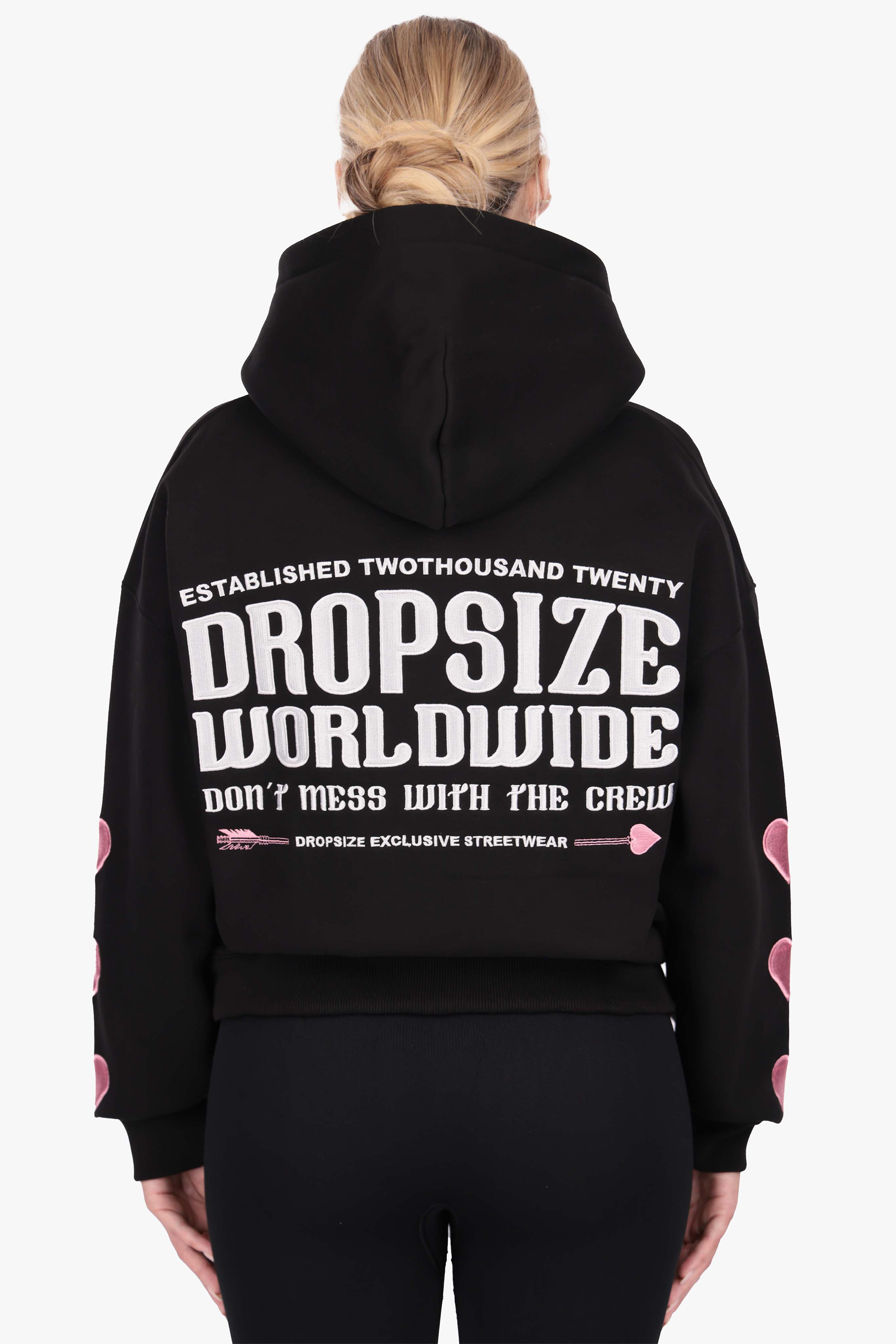 WOMENS HEART EMBO HOODIE BLACK