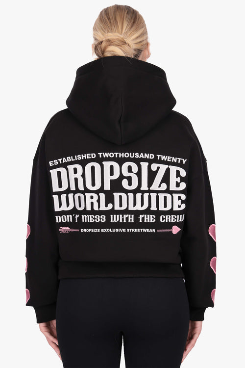 WOMENS HEART EMBO HOODIE BLACK