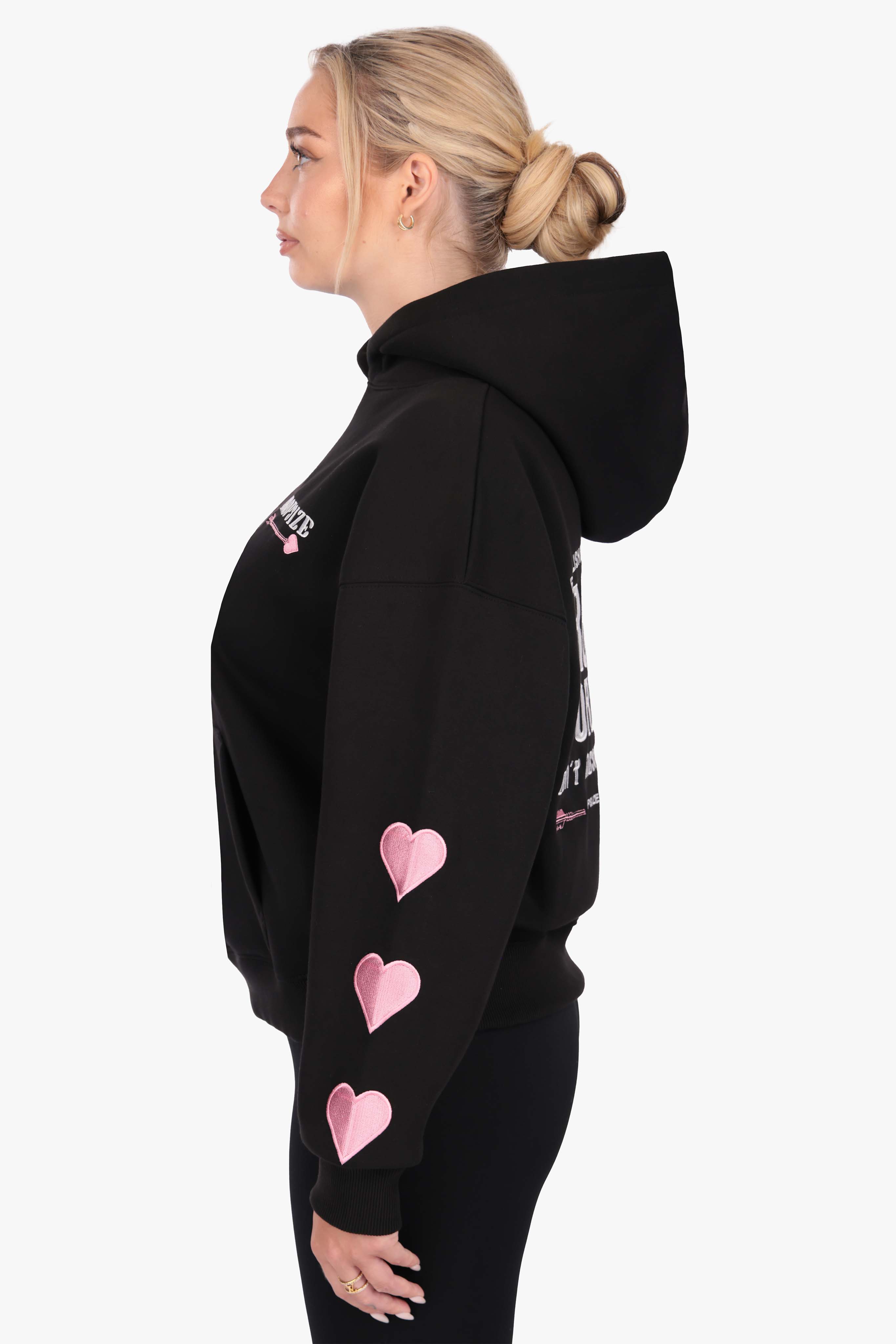WOMENS HEART EMBO HOODIE BLACK