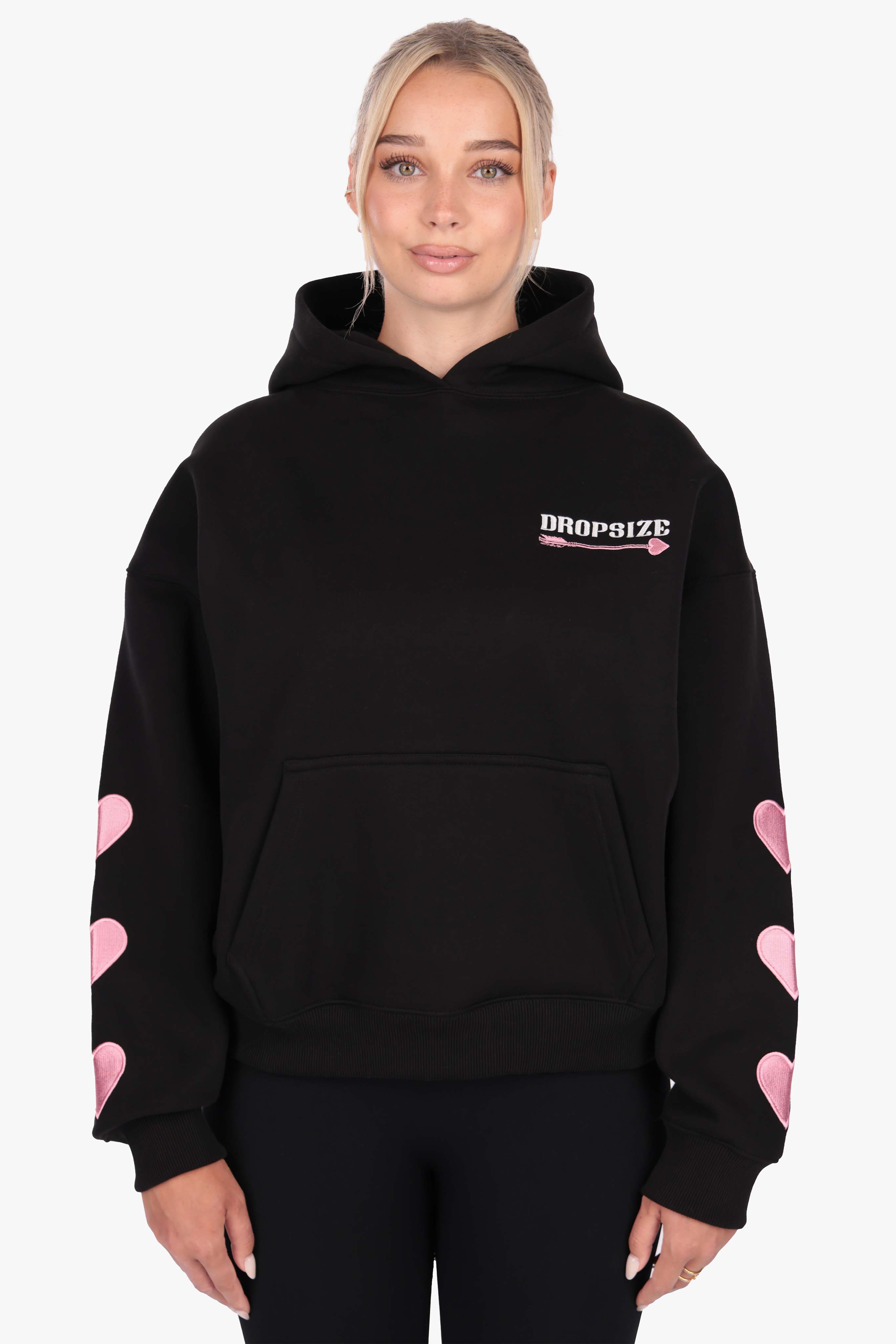 WOMENS HEART EMBO HOODIE BLACK