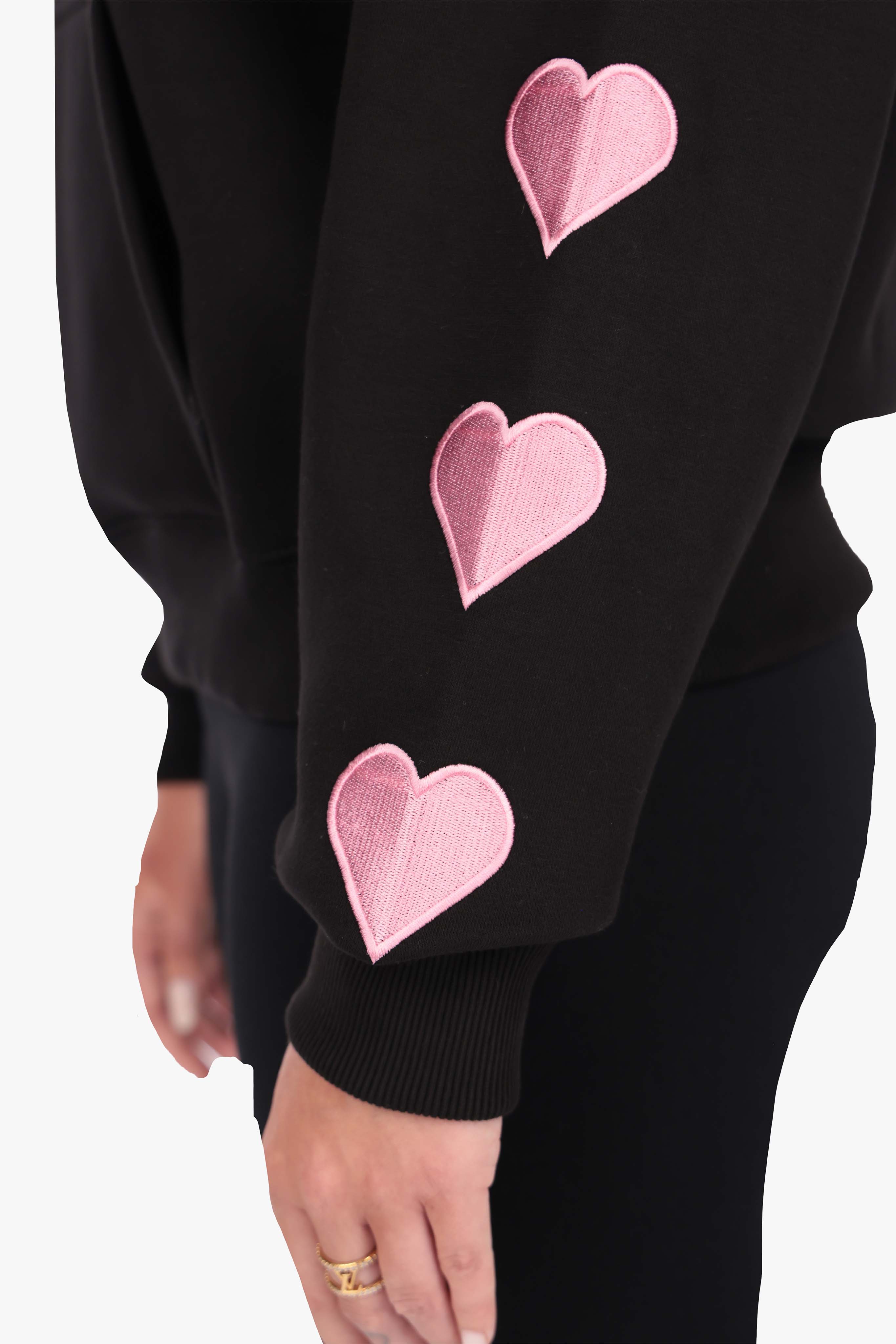 WOMENS HEART EMBO HOODIE BLACK