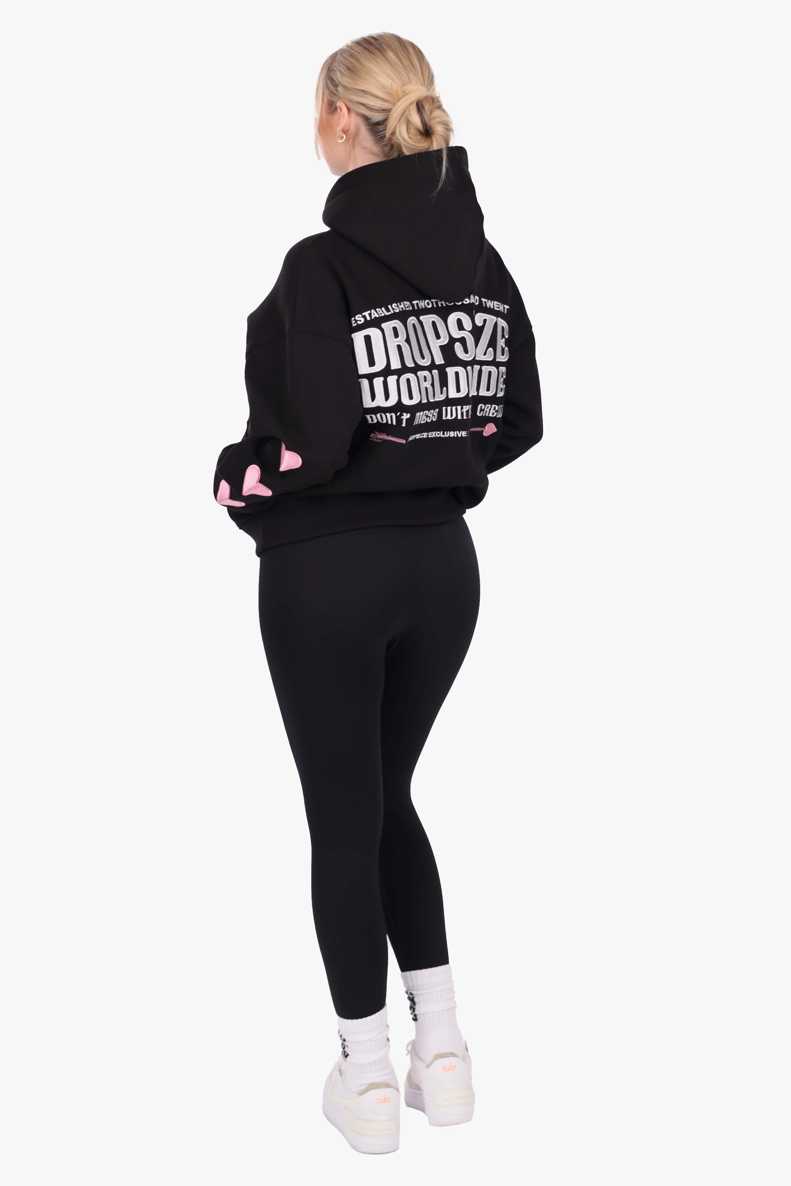 WOMENS HEART EMBO HOODIE BLACK