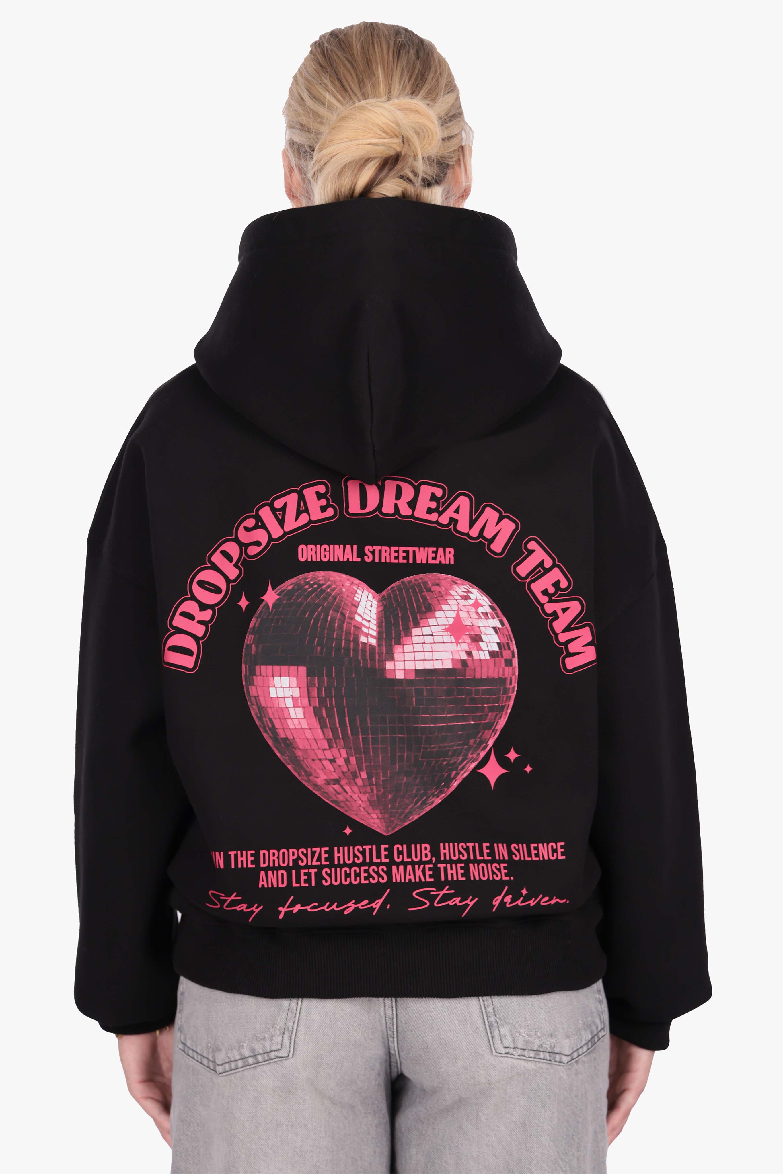 WOMENS HEART EMBO HOODIE BLACK