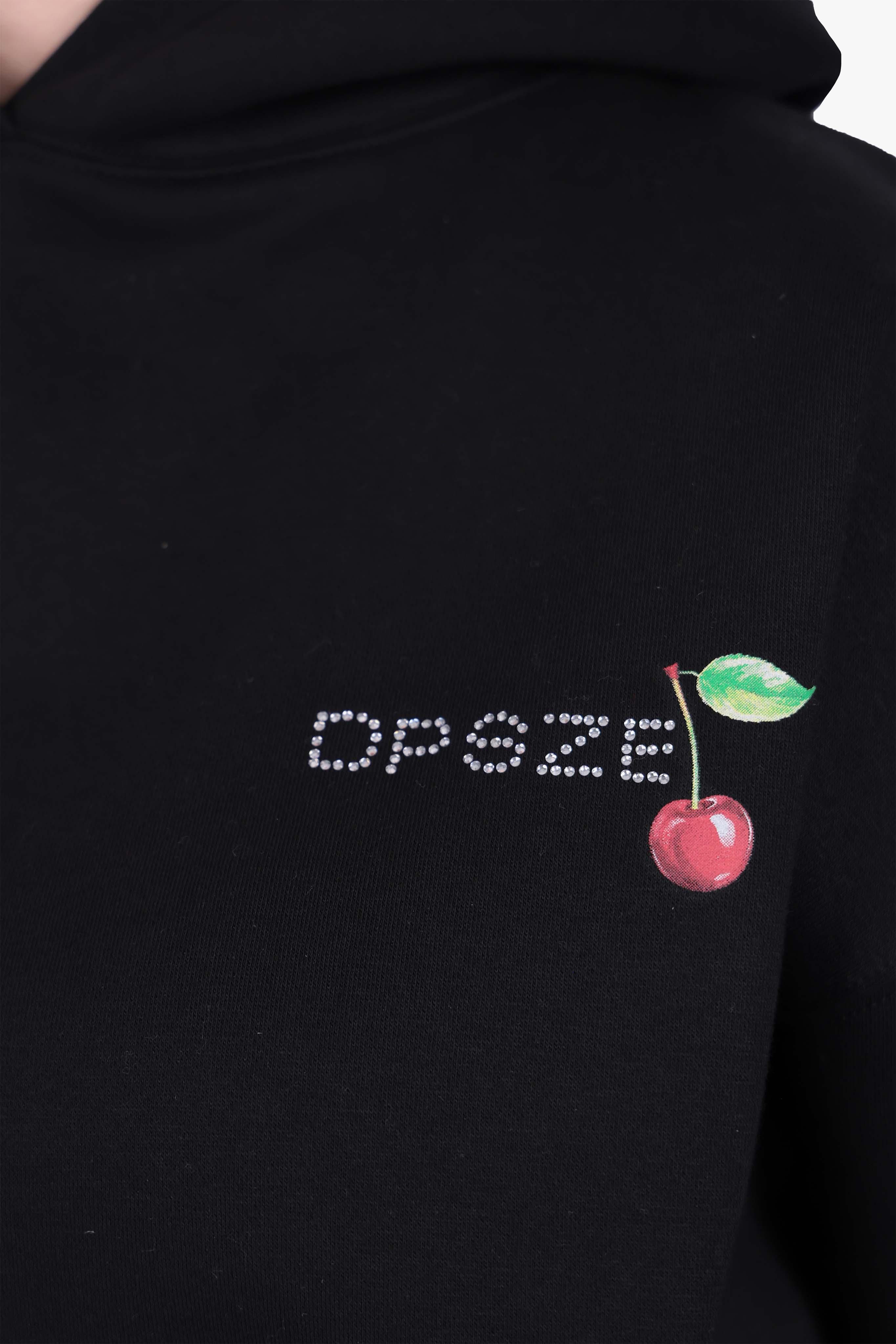 WOMENS CHERRY RHINESTONE HOODIE BLACK