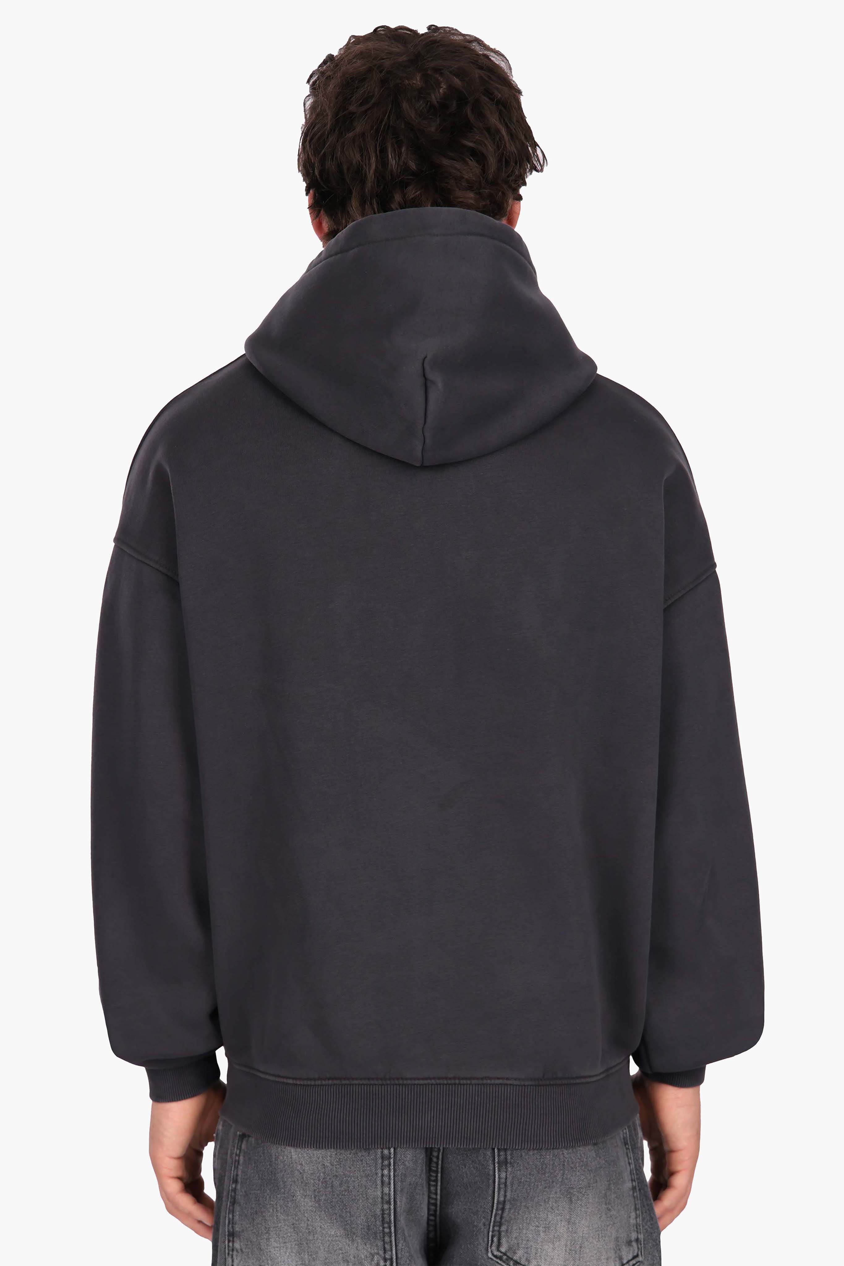 LAYERED RHINESTONE PRINT ZIP HOODIE BLACK