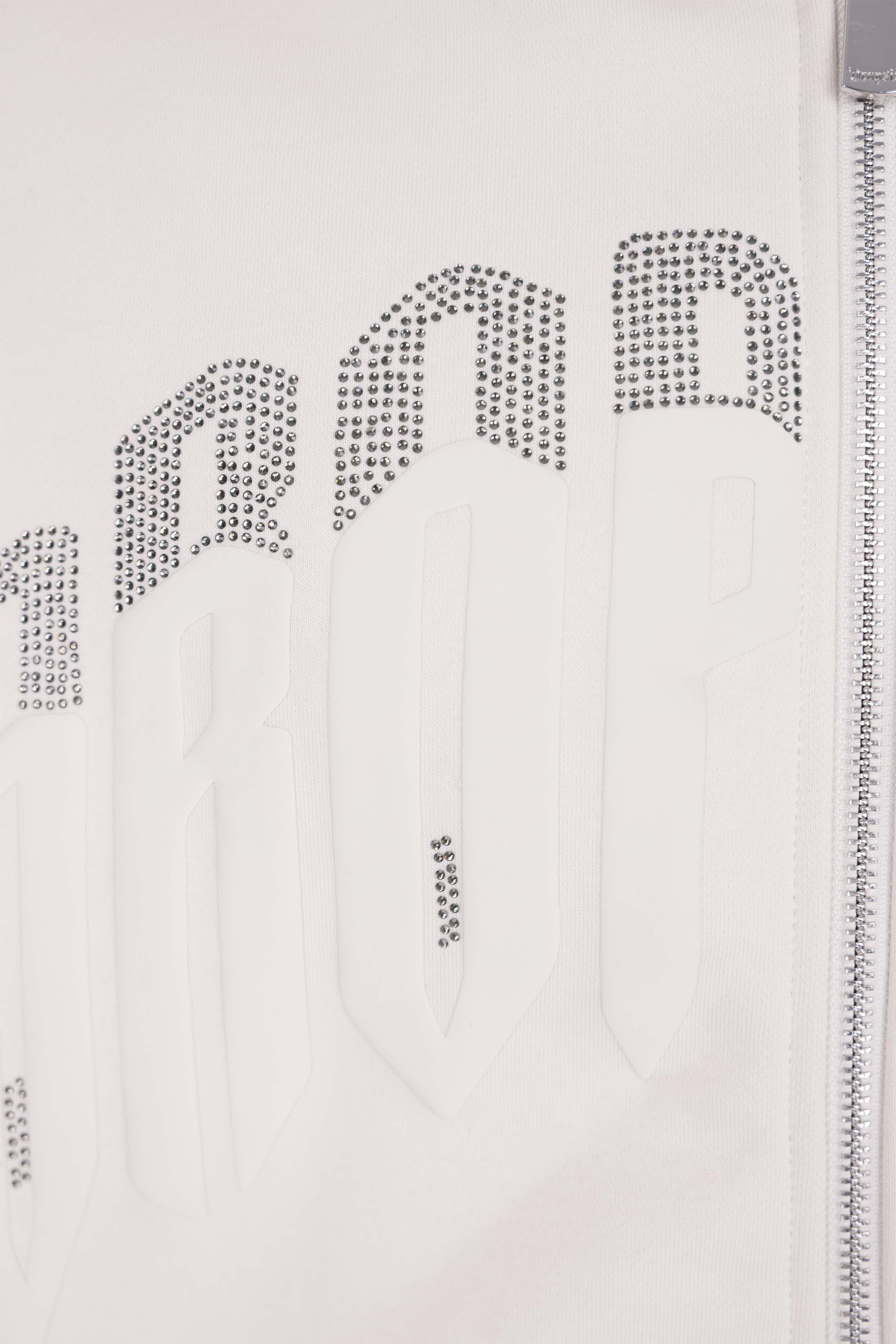 LAYERED RHINESTONE PRINT ZIP HOODIE CLEAR GREY