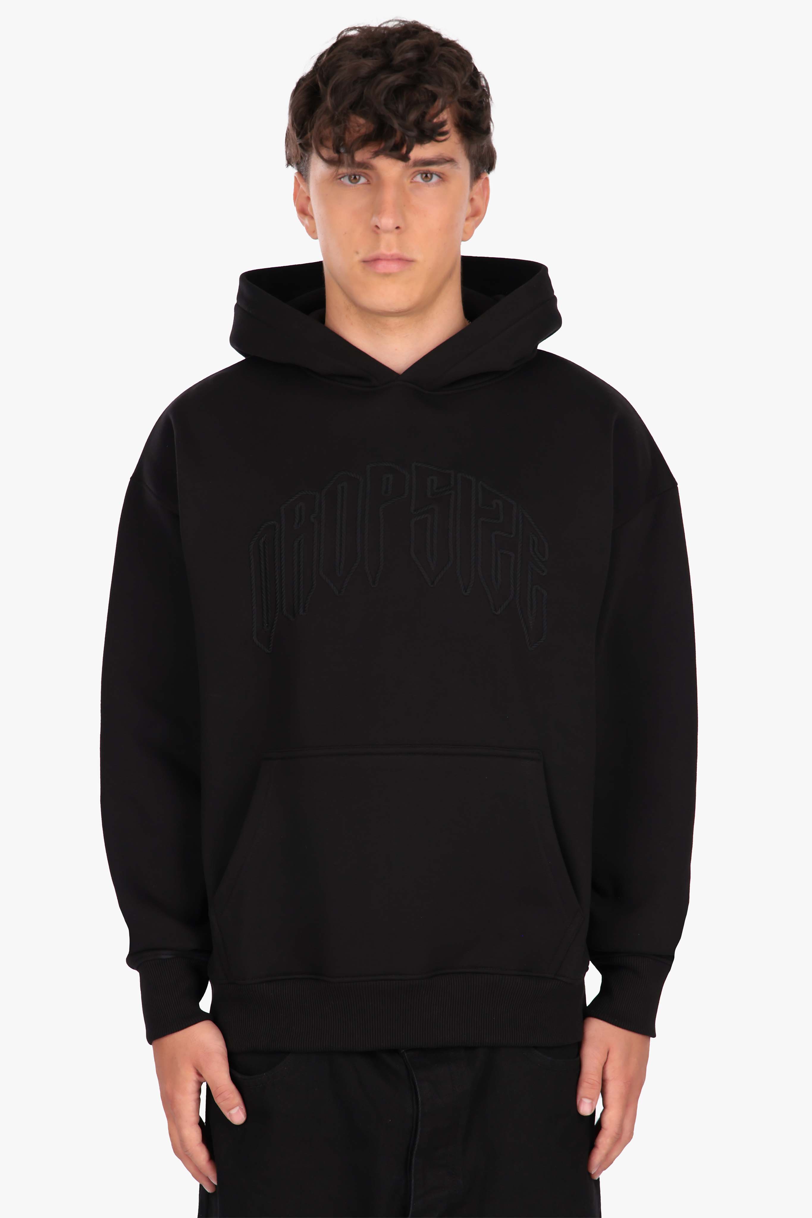 DROPSIZE CORD OUTLINE HOODIE BLACK