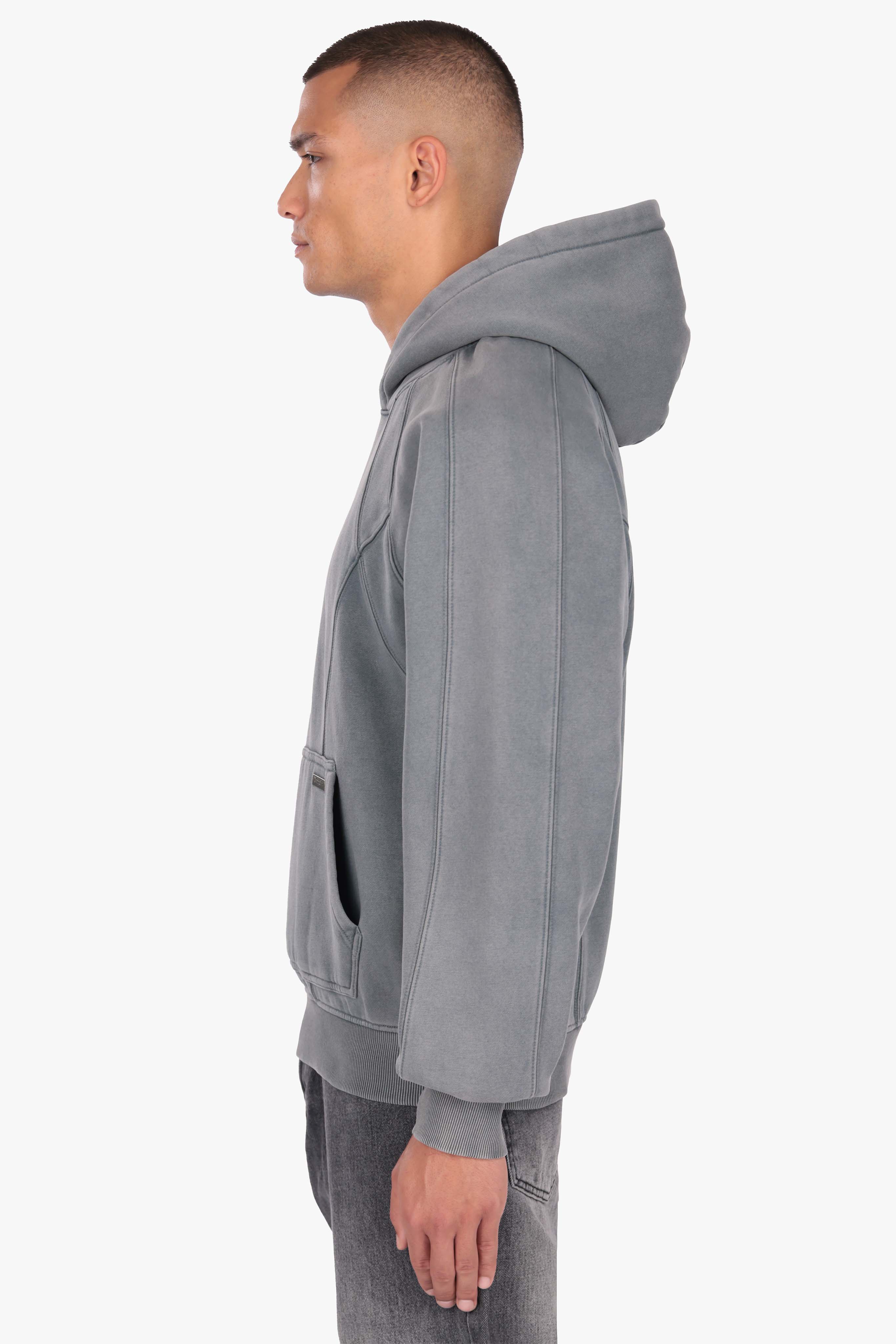 DROPSIZE SEAM HOODIE WASHED GREY