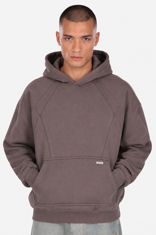 DROPSIZE SEAM HOODIE WASHED BROWN