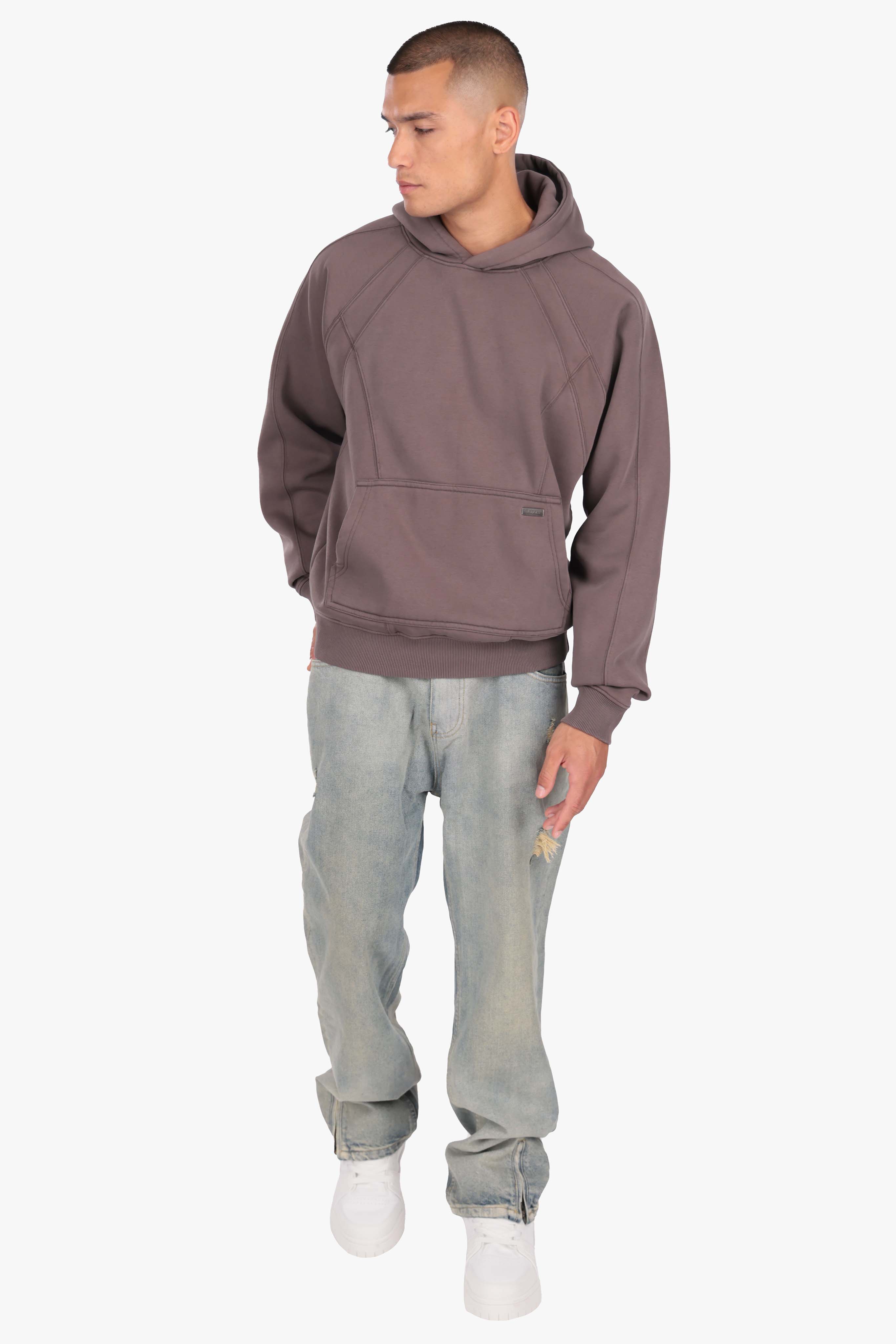 DROPSIZE SEAM HOODIE WASHED BROWN