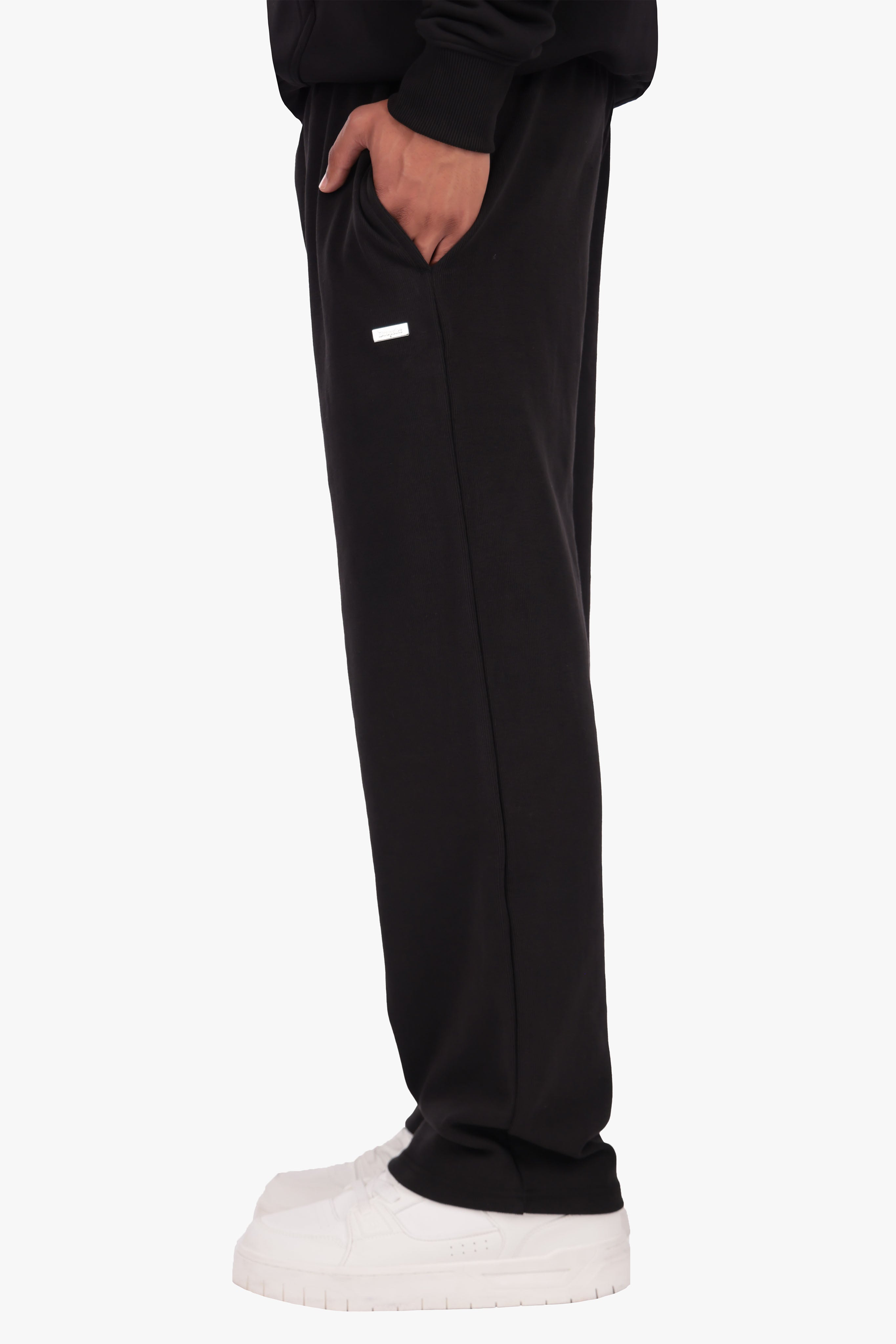 DOUBLE KNIT OPEN LEG JOGGER BLACK