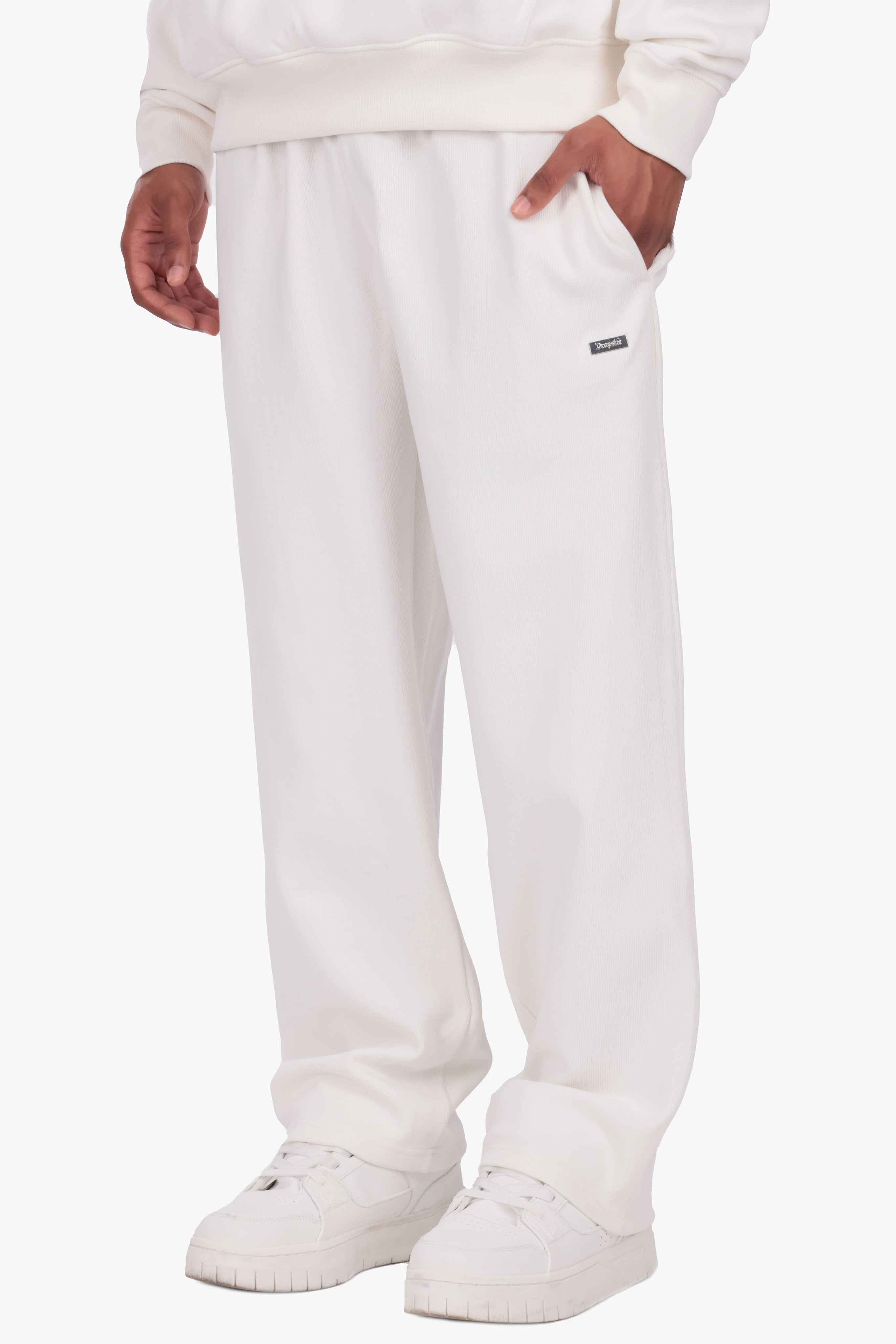 DOUBLE KNIT OPEN LEG JOGGER CREAM WHITE