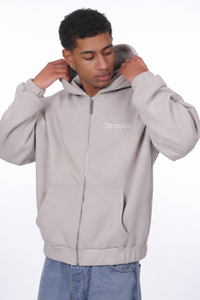 SUPER HEAVY OVERISZE BLANK ZIP HOODIE LIGHT GREY