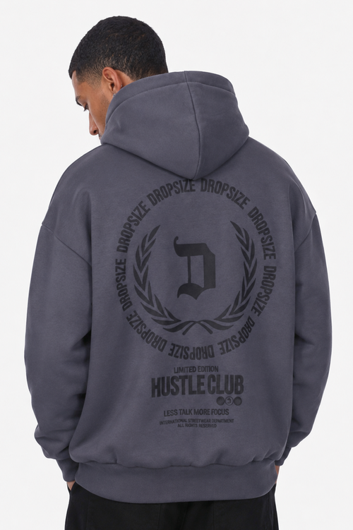 HEAVY OVERSIZE HUSTLE CLUB HOODIE STEEL GREY
