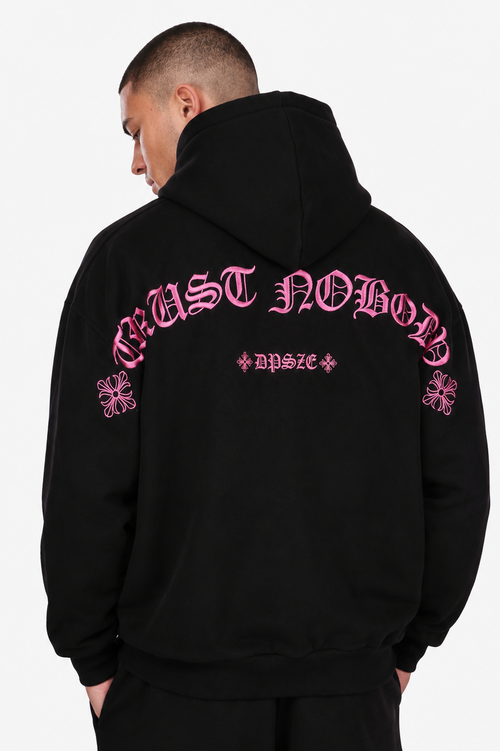 HEAVY OVERSIZE ORNAMENT HOODIE BLACK PINK