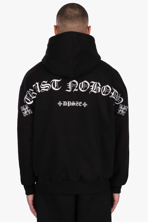 HEAVY OVERSIZE ORNAMENT HOODIE BLACK WHITE