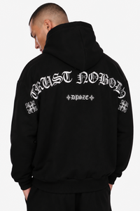HEAVY OVERSIZE ORNAMENT HOODIE BLACK WHITE
