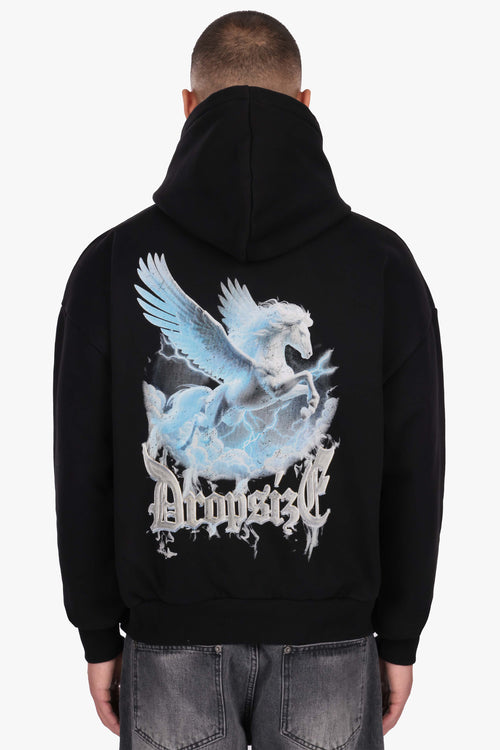 HEAVY OVERSIZE PEGASUS HOODIE BLACK