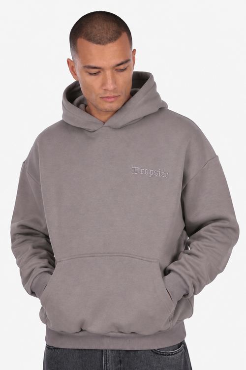 HEAVY OVERSIZE EMBO HOODIE DARK GREY