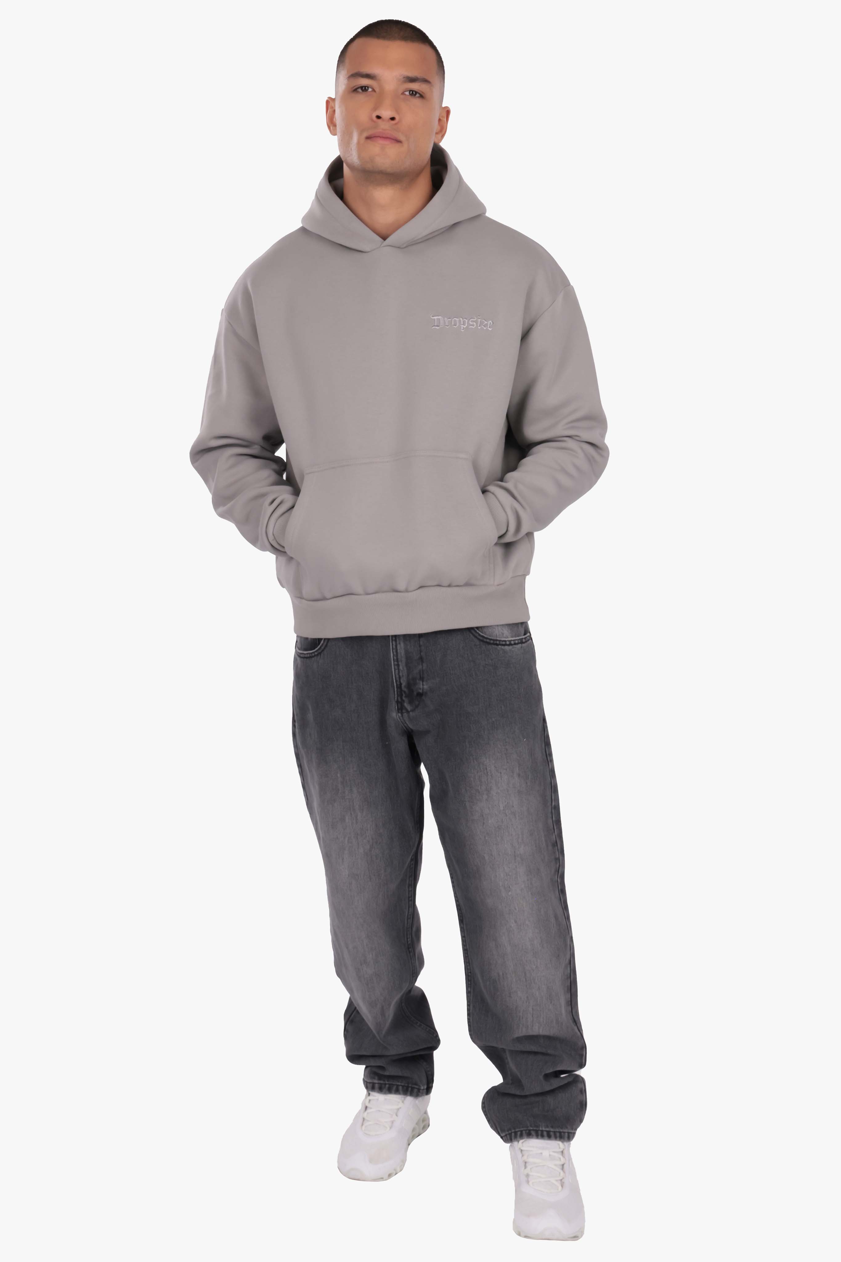 HEAVY OVERSIZE EMBO HOODIE ASH