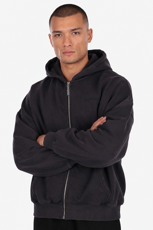 HEAVY OVERSIZE LOGO ZIP HOODIE ACID BLACK