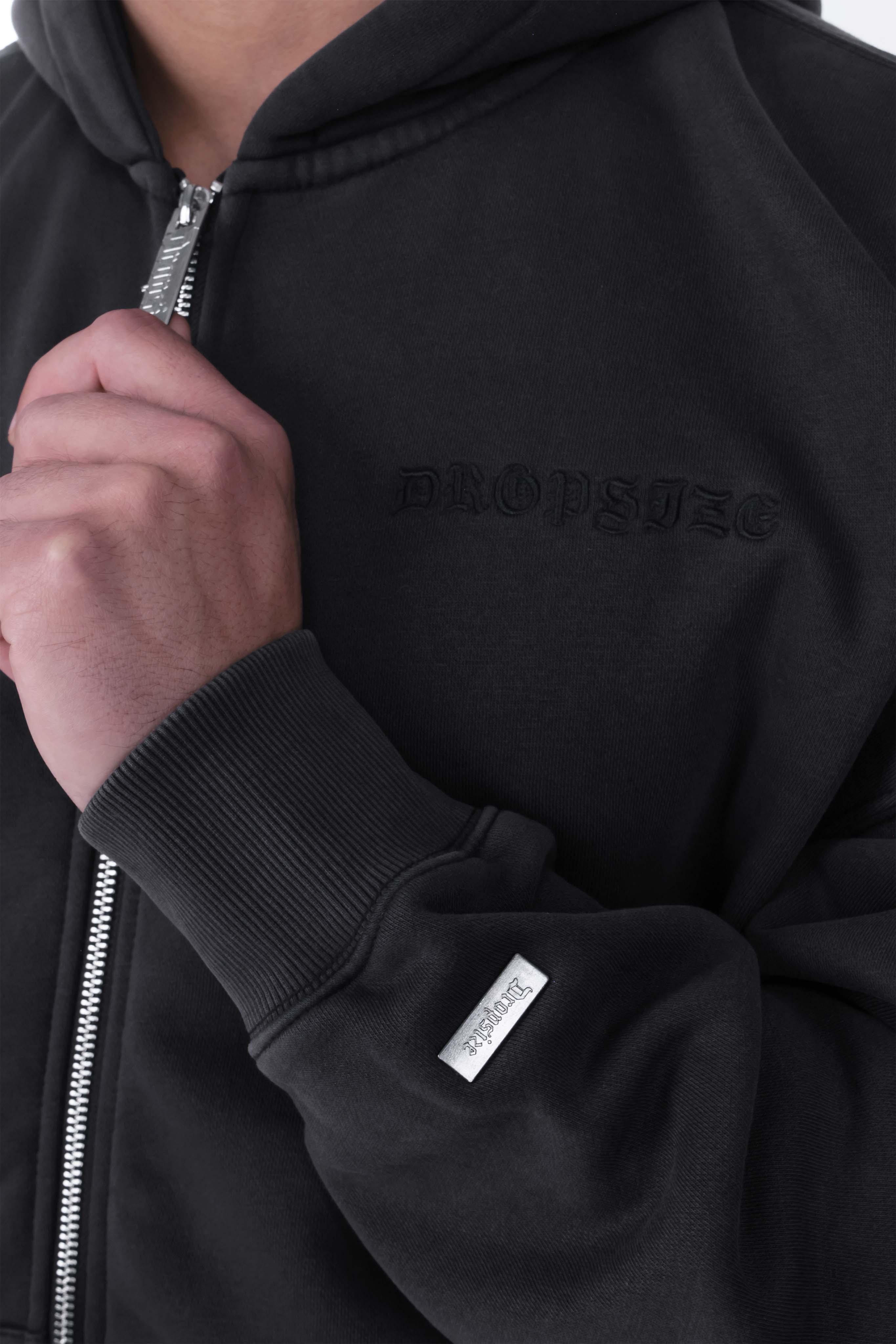 HEAVY OVERSIZE LOGO ZIP HOODIE ACID BLACK