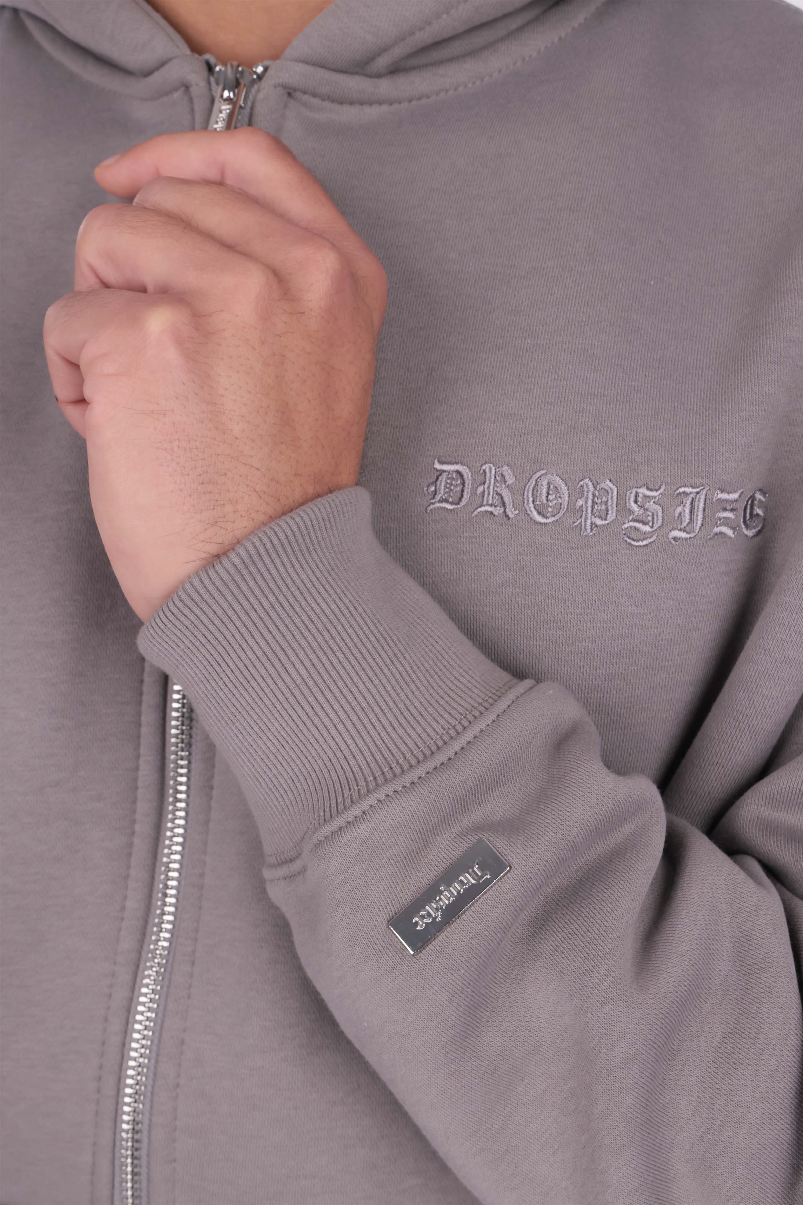 HEAVY OVERSIZE LOGO ZIP HOODIE DARK GREY