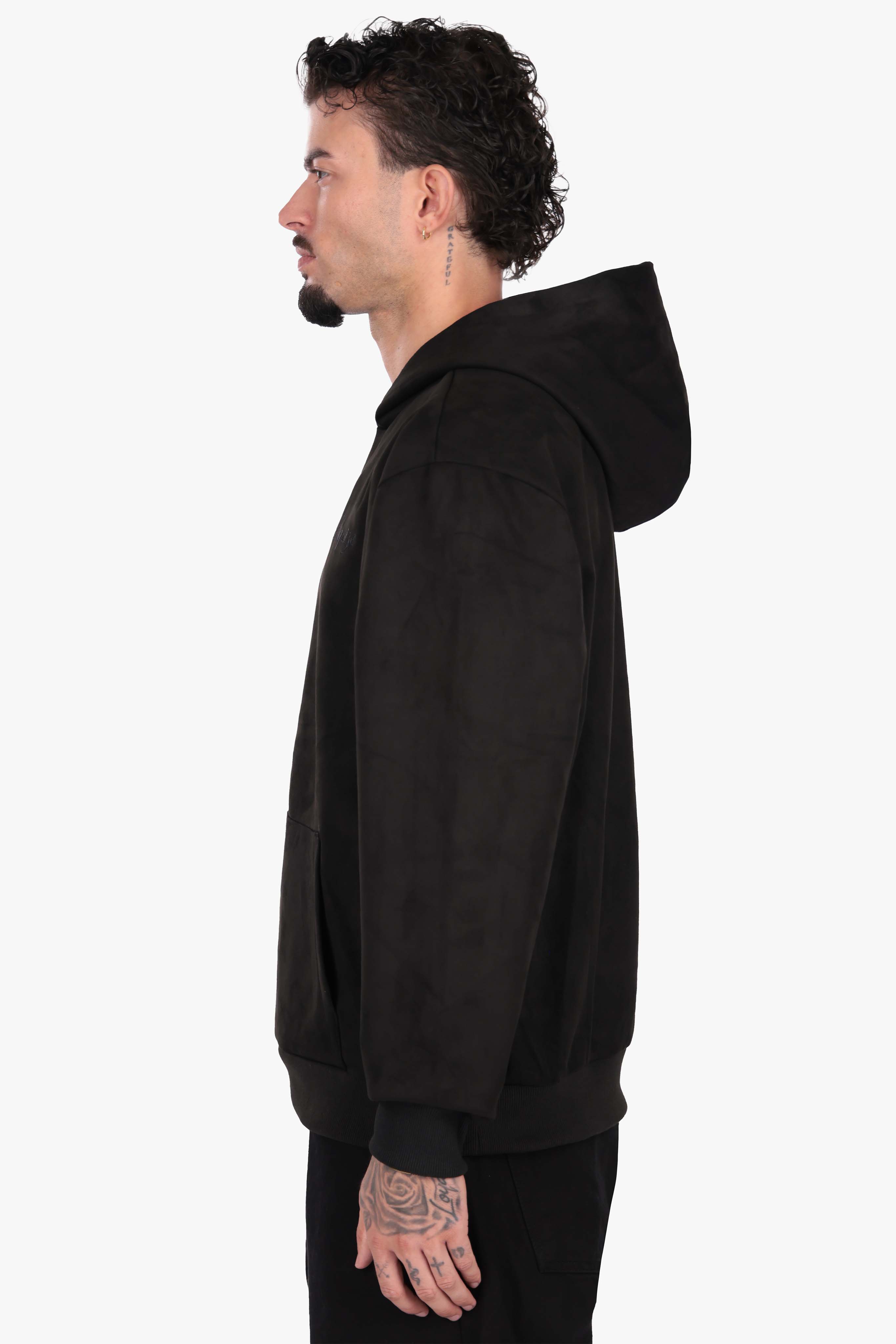 SUEDE HOODIE BLACK