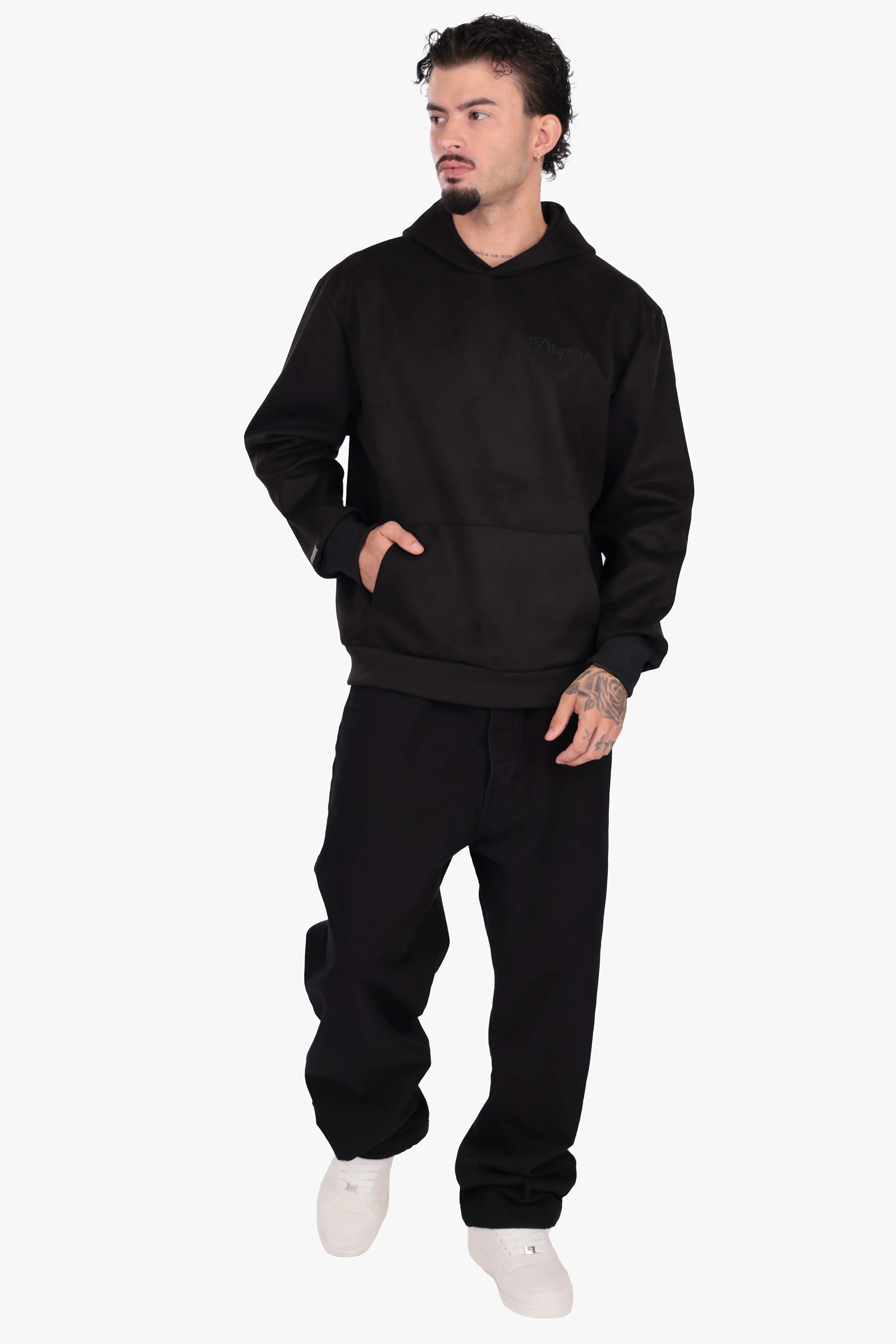 SUEDE HOODIE BLACK