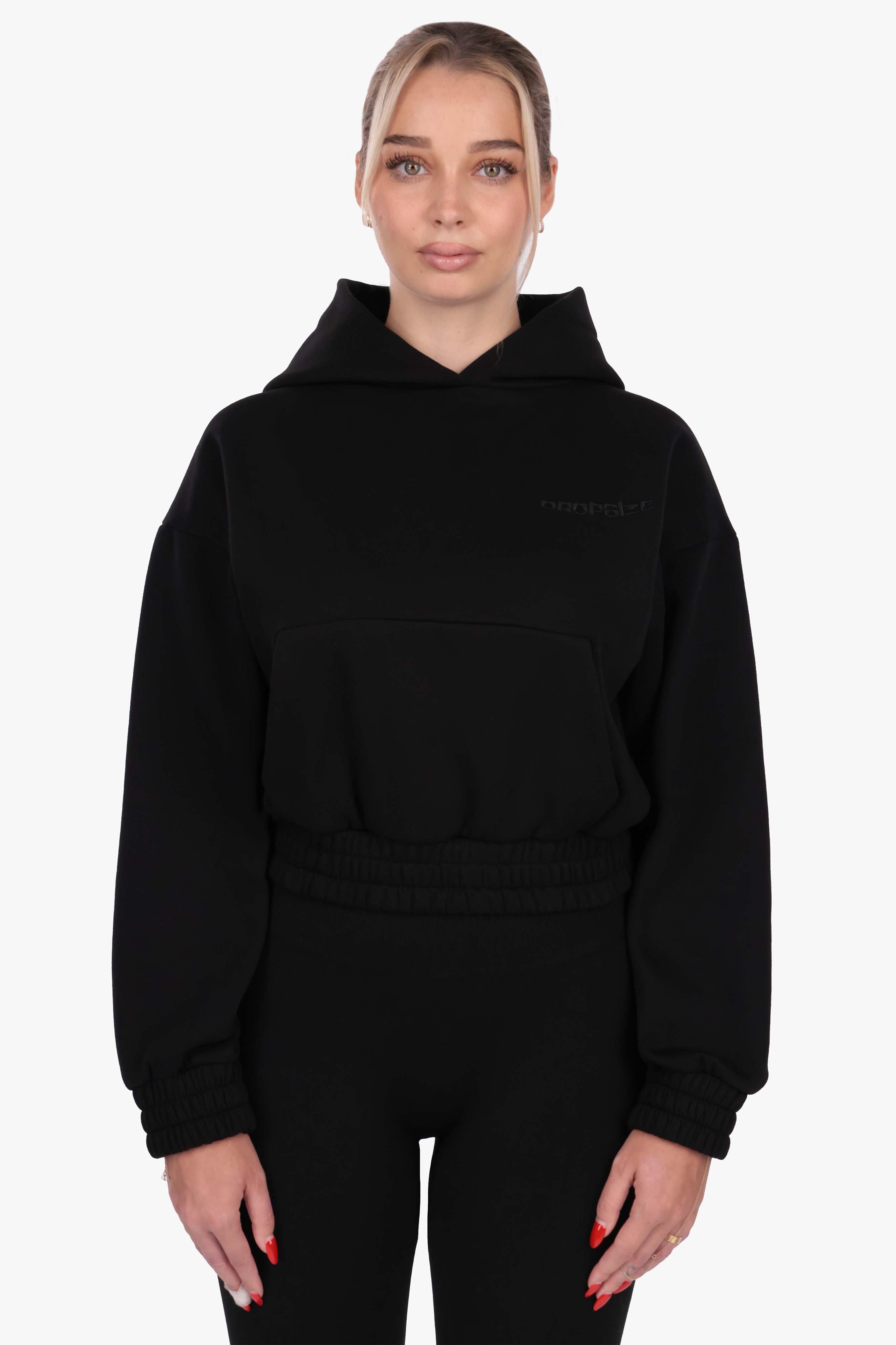 EMBROIDERY PATCH WOMEN HOODIE BLACK