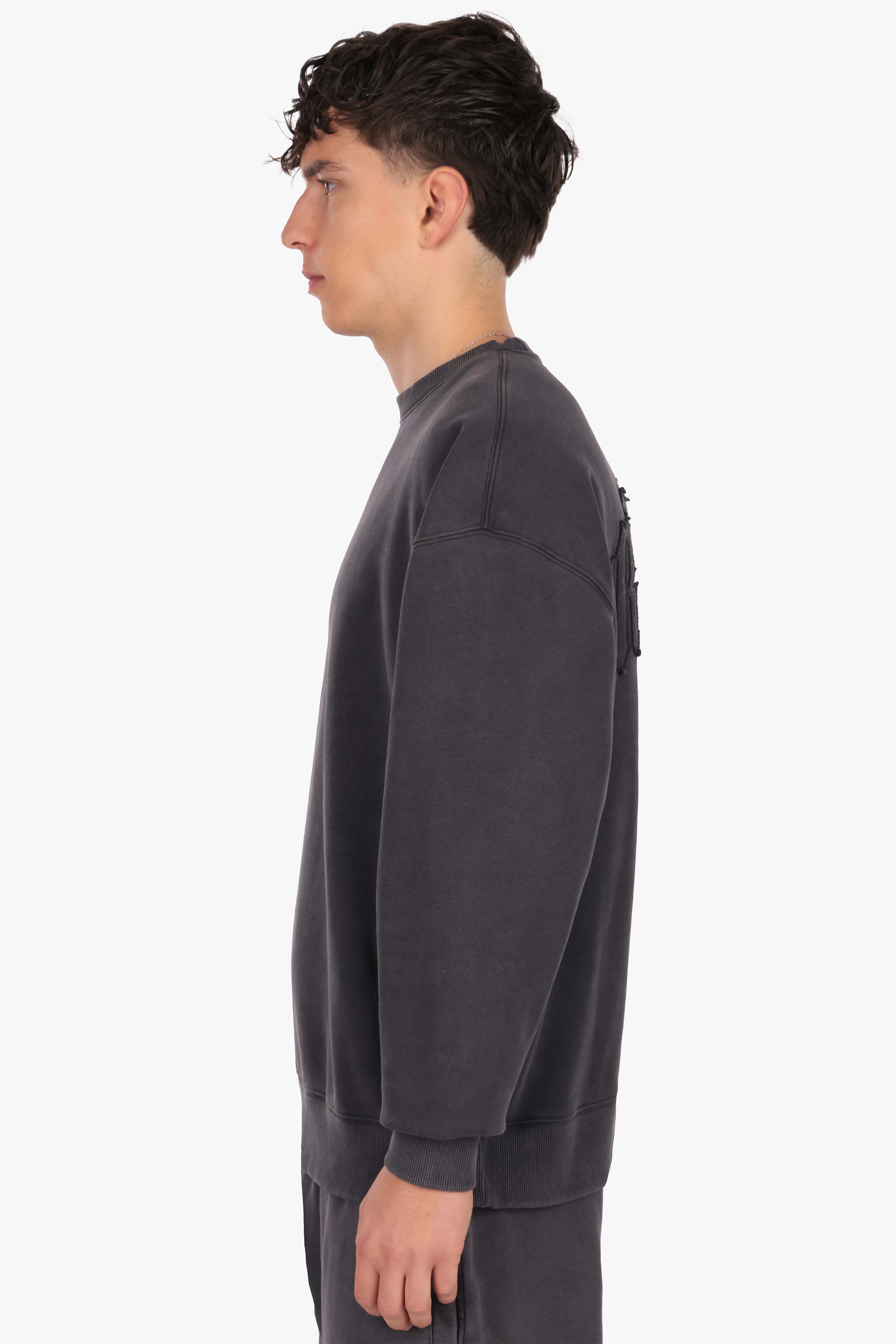 RAW EDGES CREWNECK ACID BLACK