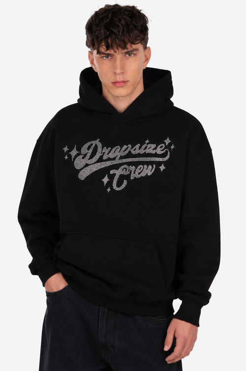 HEAVY OVERSIZE RHINESTONE MOTIV HOODIE BLACK
