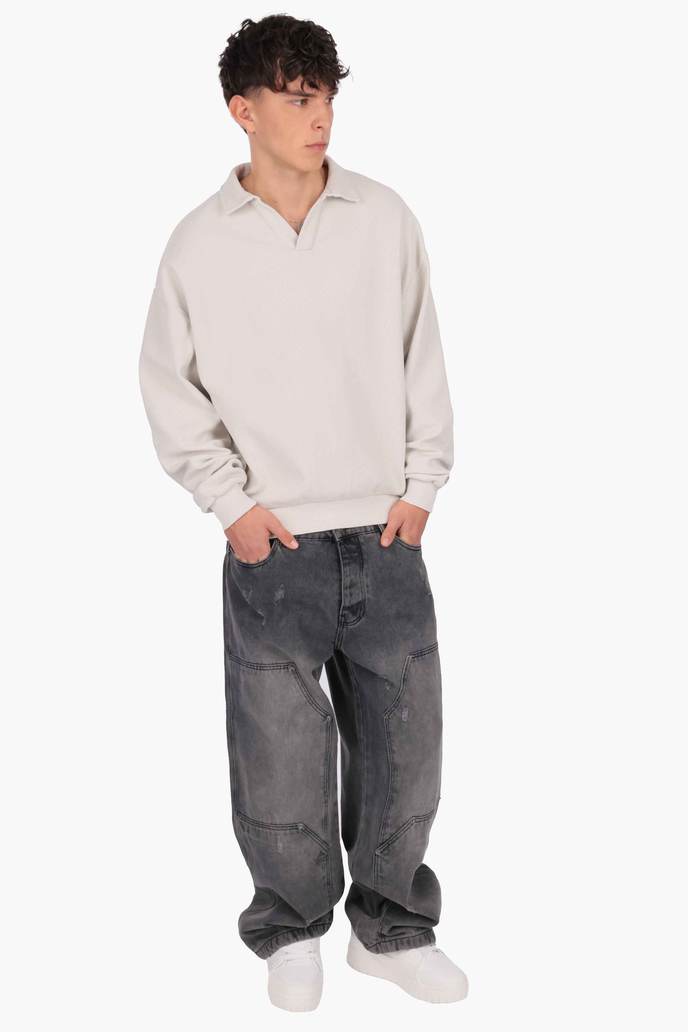 STRUCTURED POLOSHIRT ACID LIGHT GREY