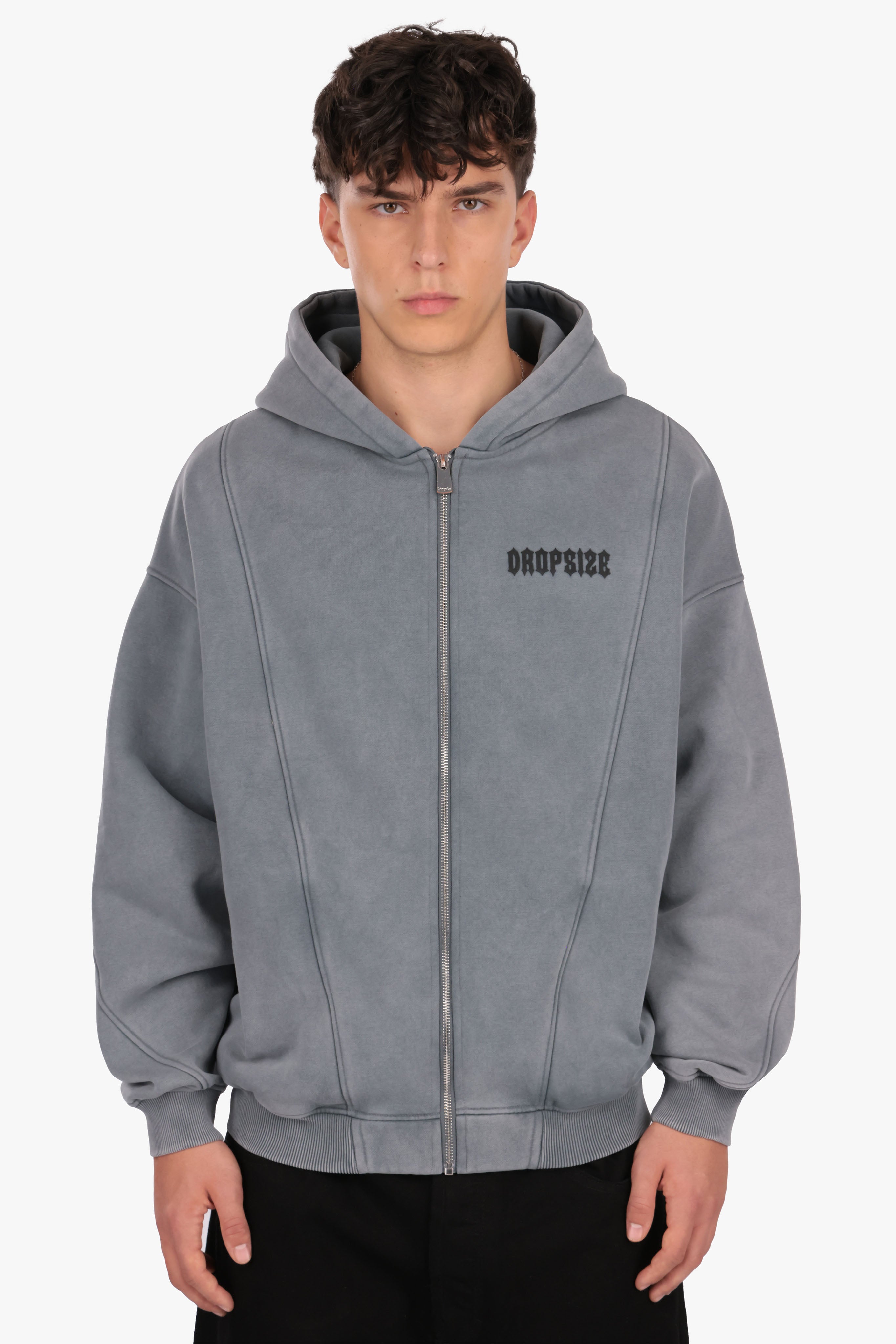 OVERSIZE ZIP-HOODIE VINTAGE LOOK GREY