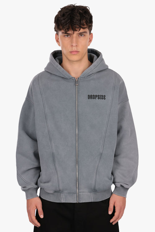 OVERSIZE ZIP-HOODIE VINTAGE LOOK GREY
