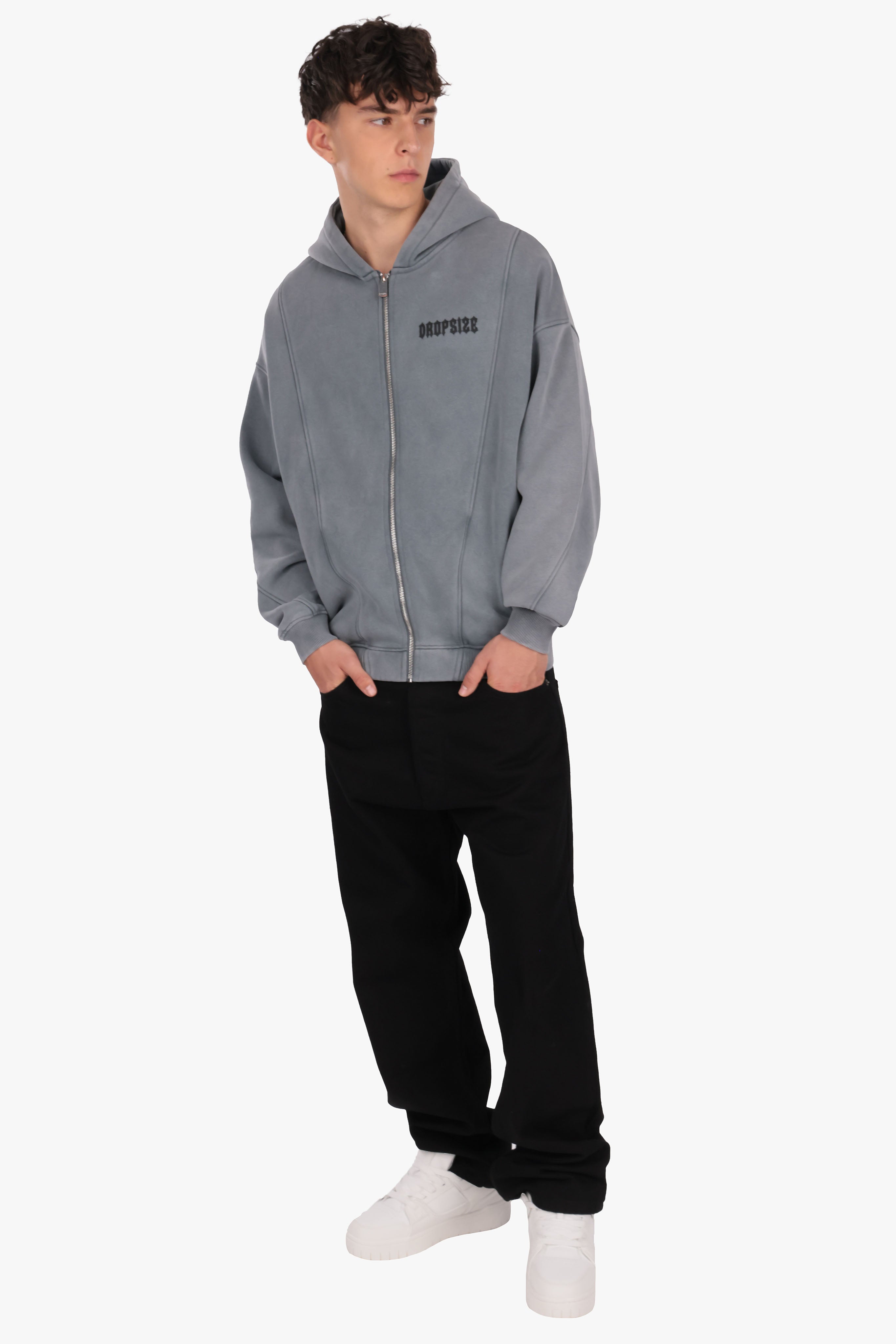 OVERSIZE ZIP-HOODIE VINTAGE LOOK GREY