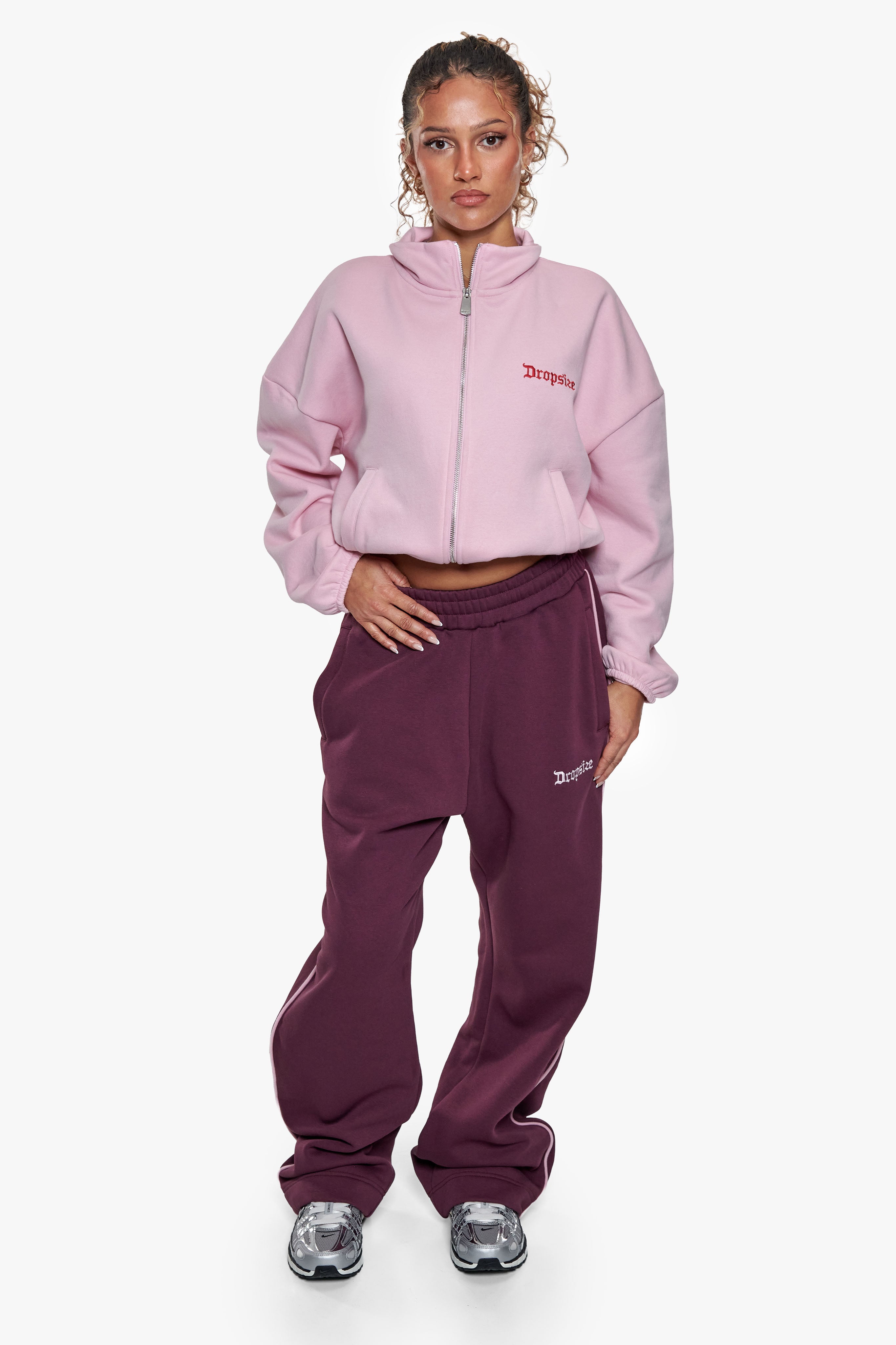 CONTRAST EMBROIDERY WOMEN OPEN LEG JOGGER PURPLE