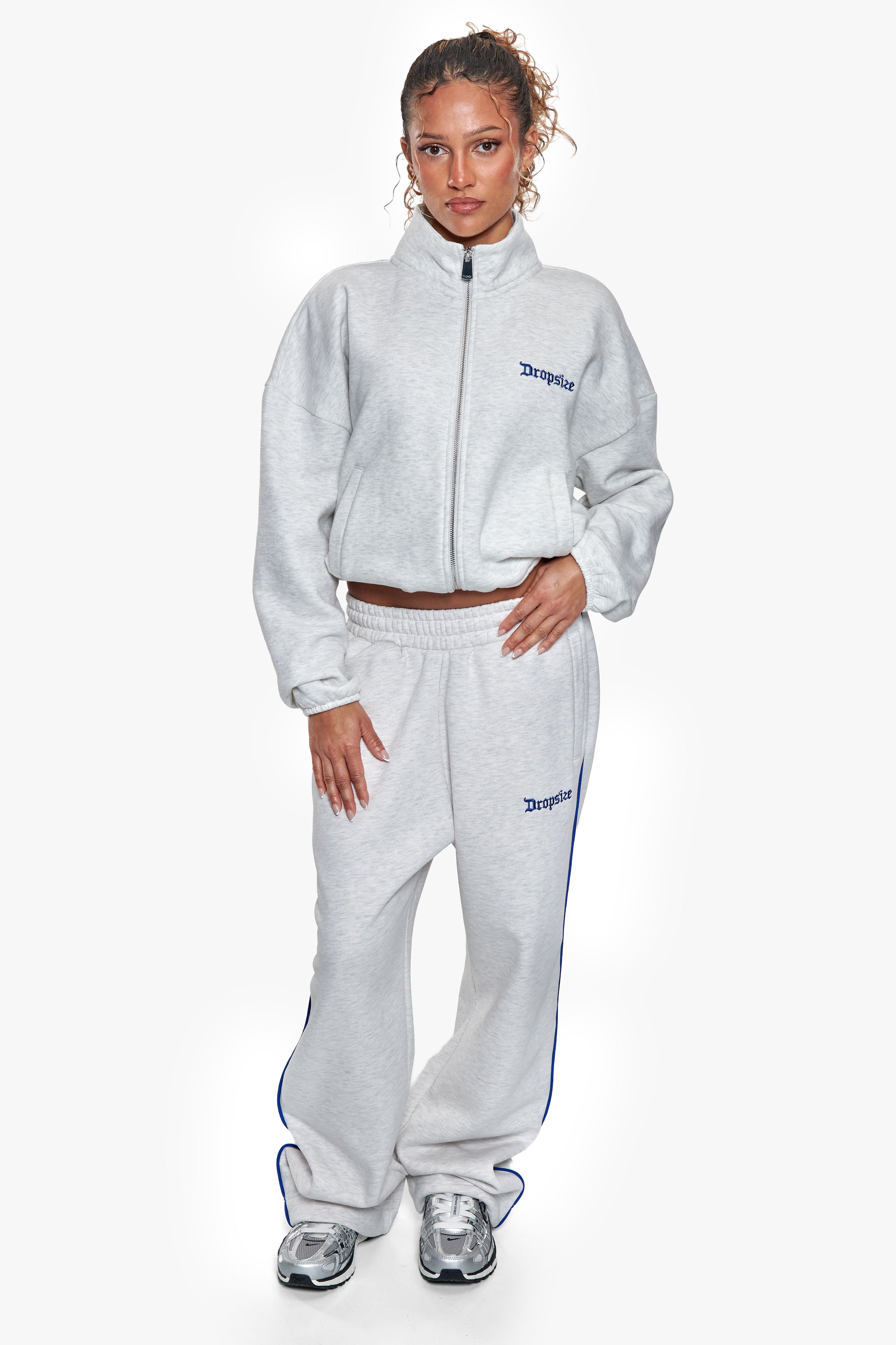 CONTRAST EMBROIDERY WOMEN ZIPPER GREY MELANGE